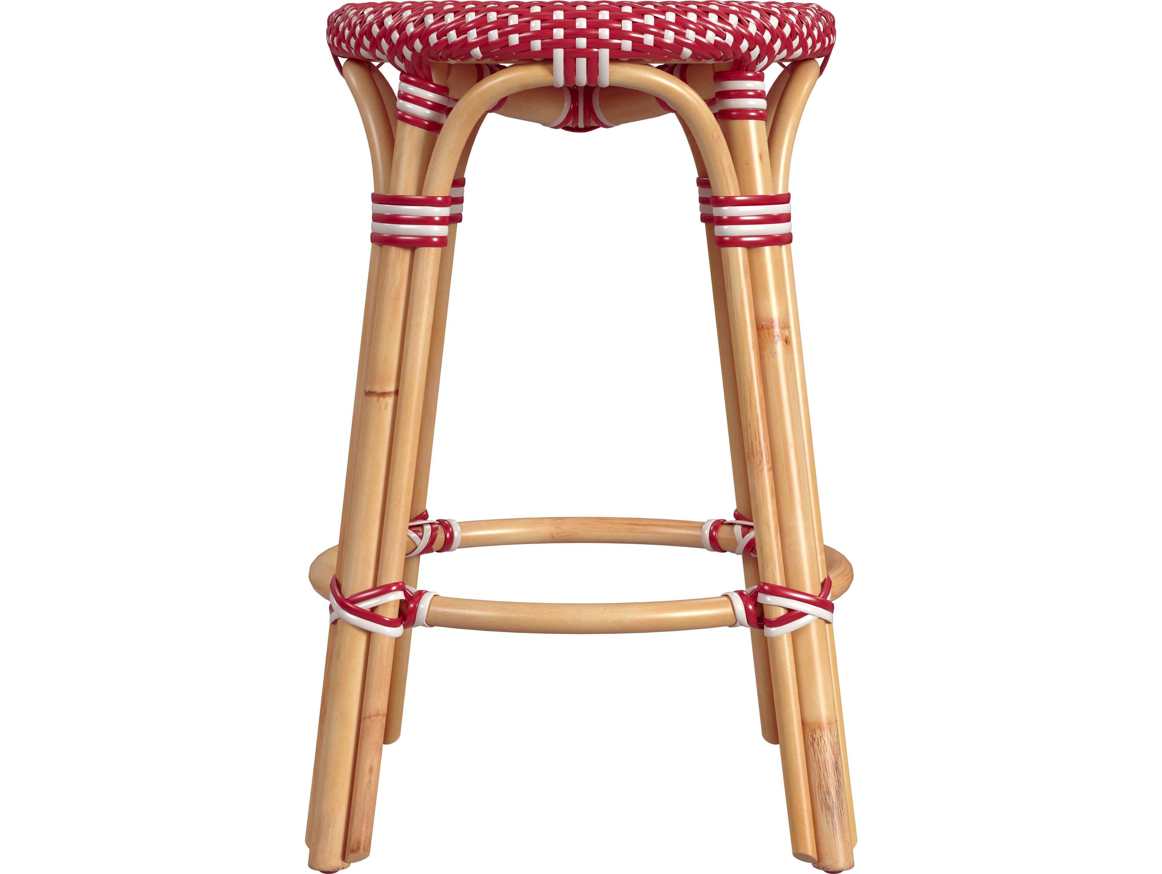Butler Tobias Red white Dot Natural Rattan Frame Counter Stool