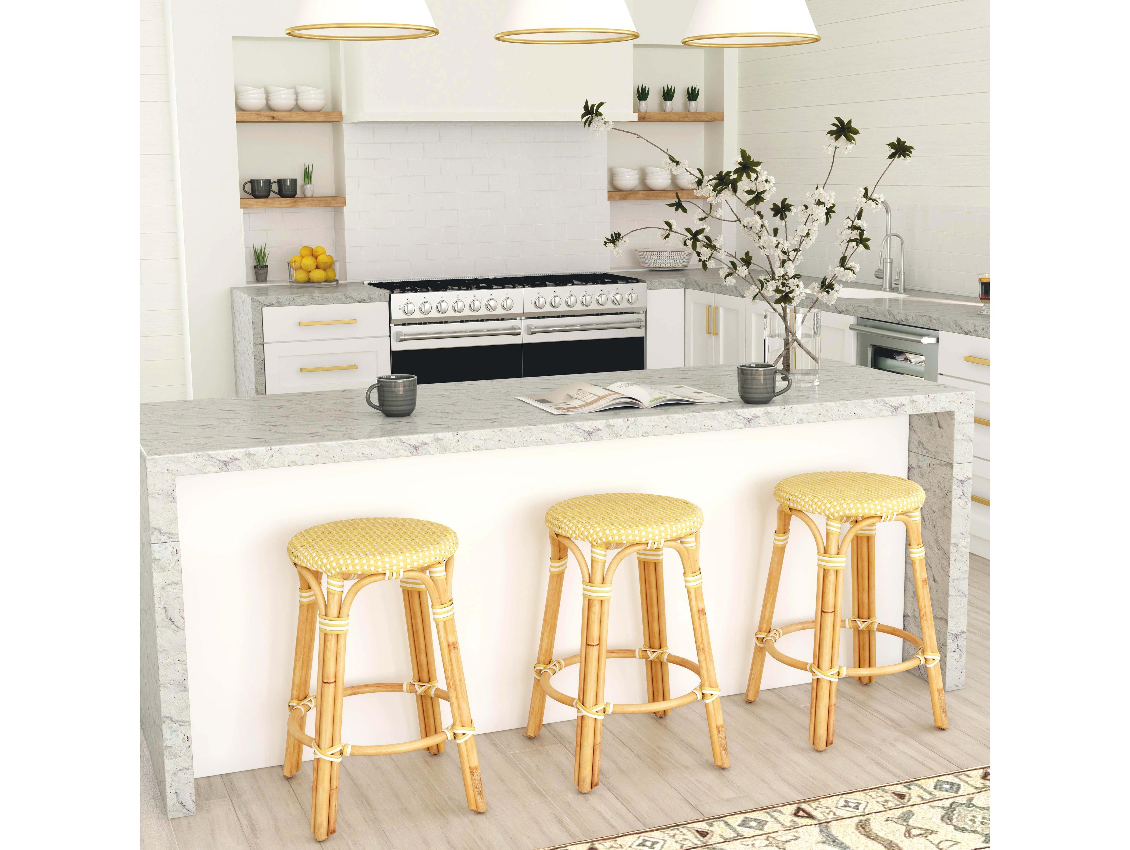 Butler Tobias Yellow white Dot Natural Rattan Frame Counter Stool