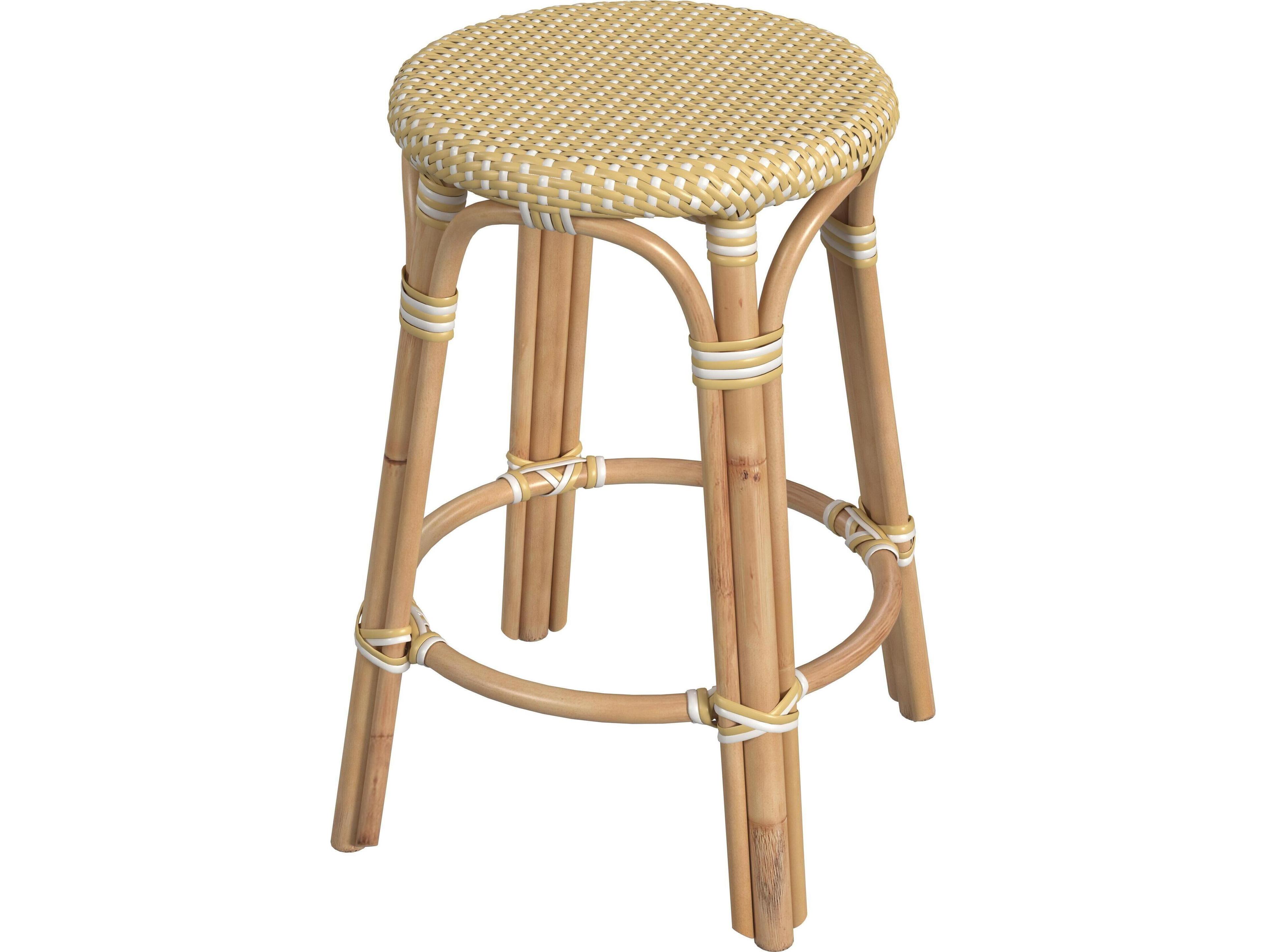 Butler Tobias Yellow white Dot Natural Rattan Frame Counter Stool