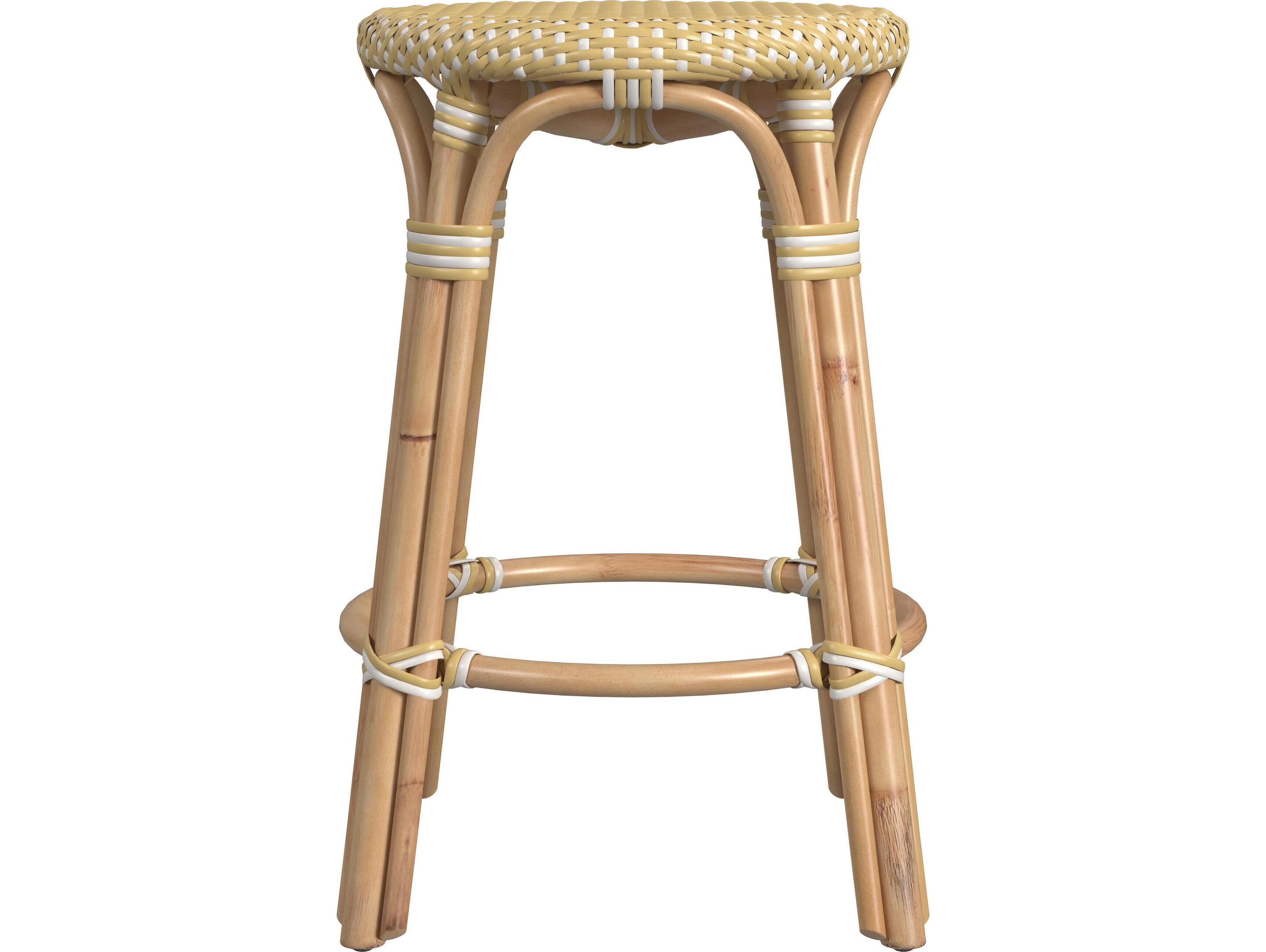 Butler Tobias Yellow white Dot Natural Rattan Frame Counter Stool