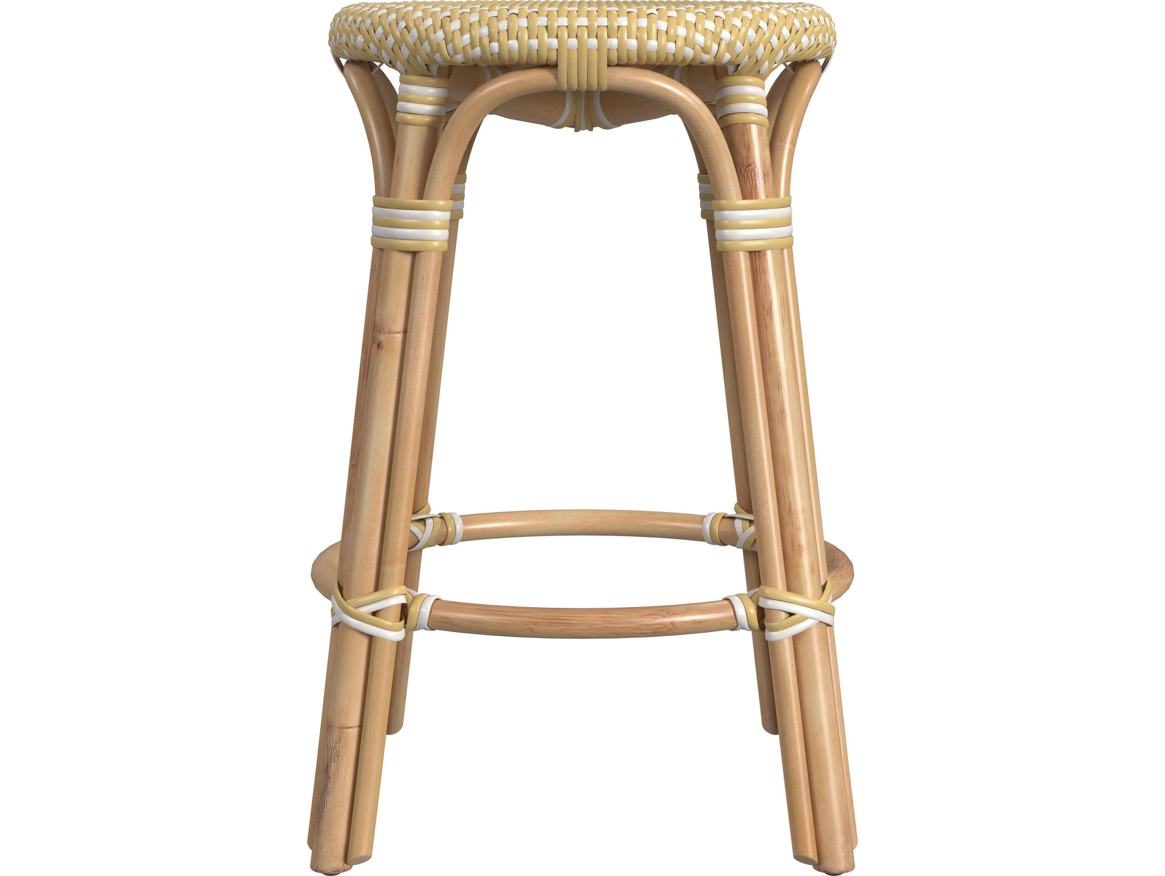 Butler Tobias Yellow white Dot Natural Rattan Frame Counter Stool