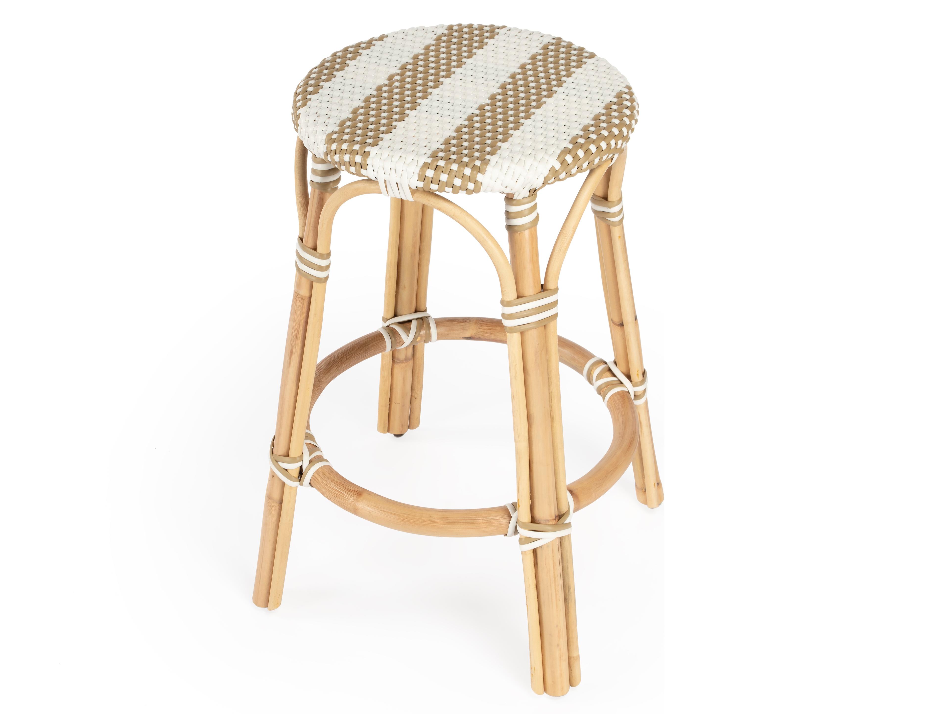 Butler Tobias Tan white Stripe Natural Rattan Frame Counter Stool