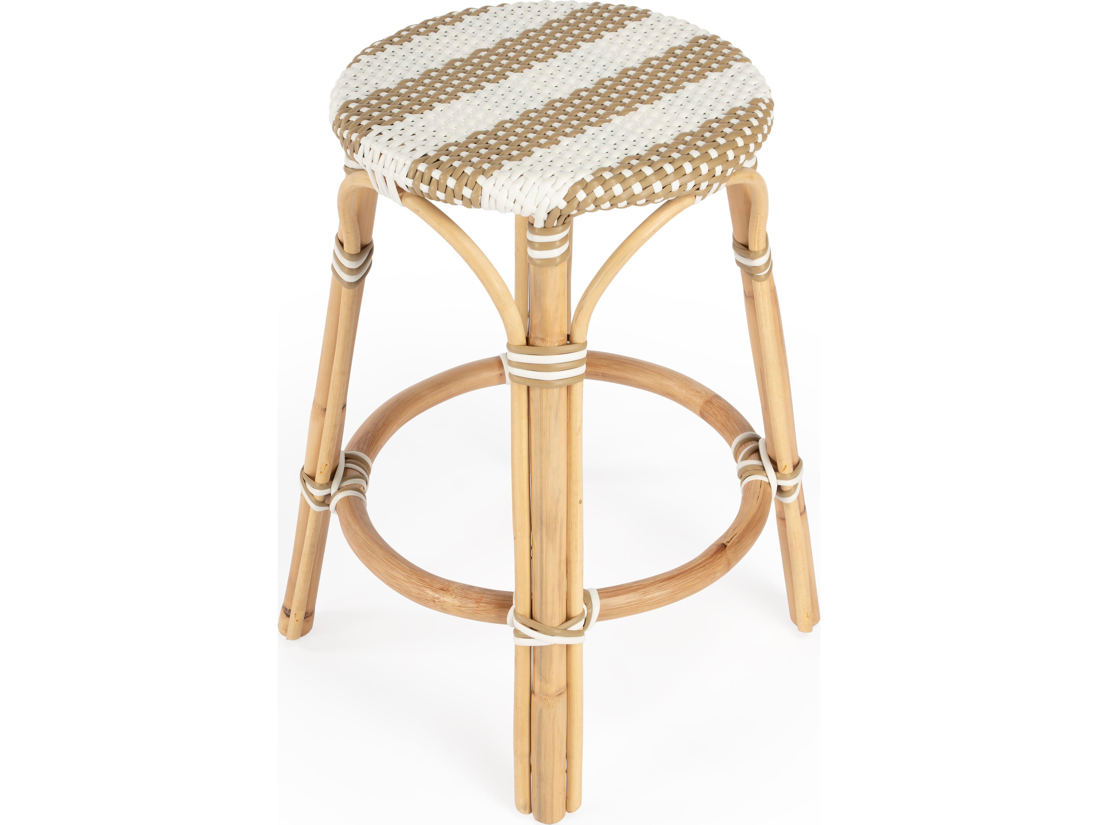 Butler Tobias Tan white Stripe Natural Rattan Frame Counter Stool