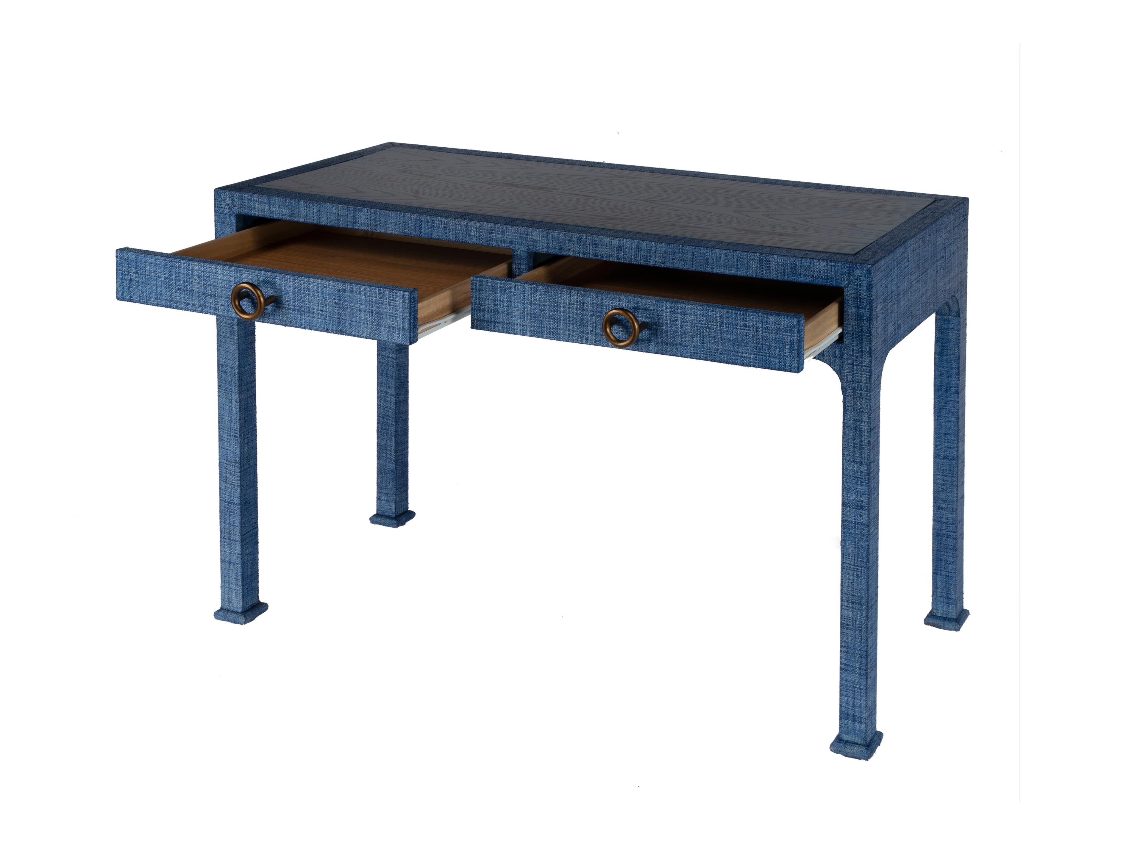 Butler Chatham Blue Raffia Solid Wood Writing Desk