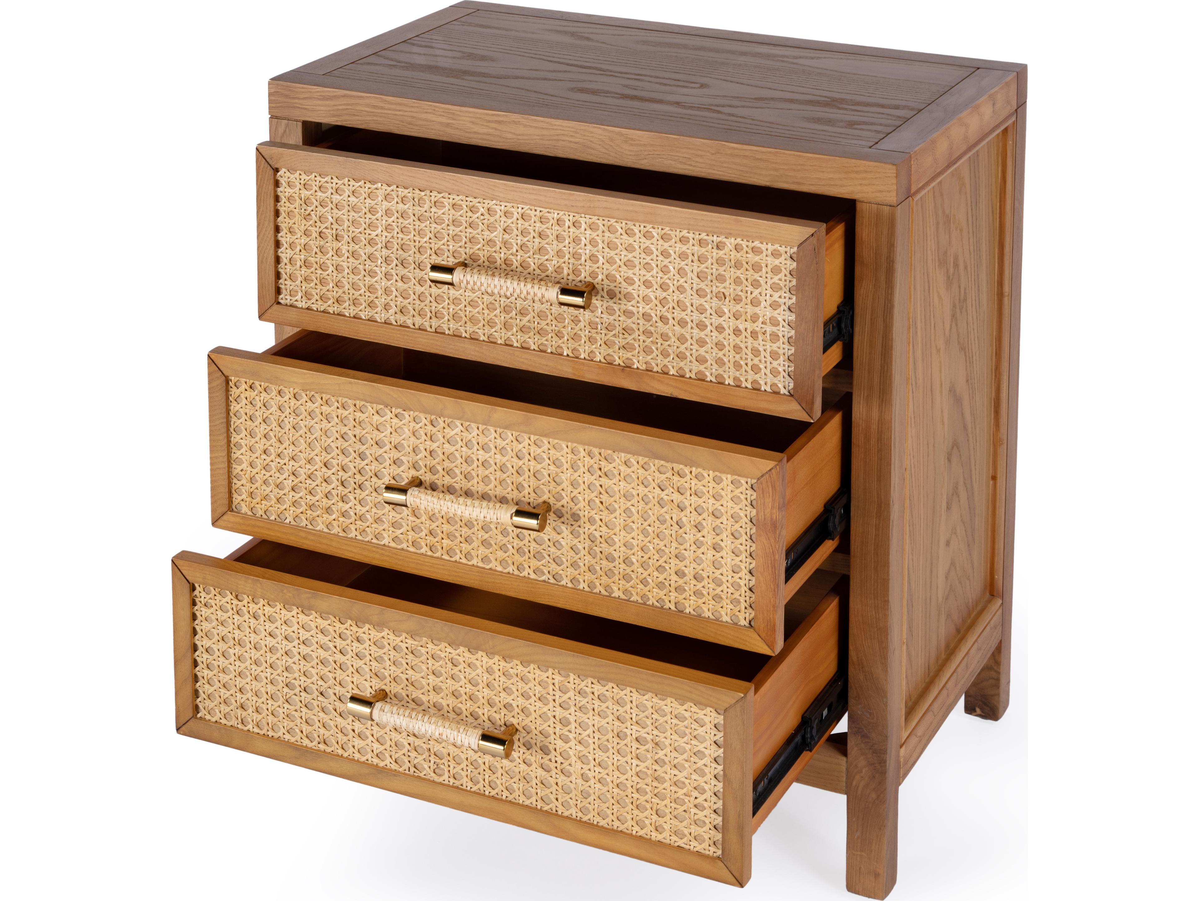 Butler Mesa 3-Drawers Oak Wood Nightstand