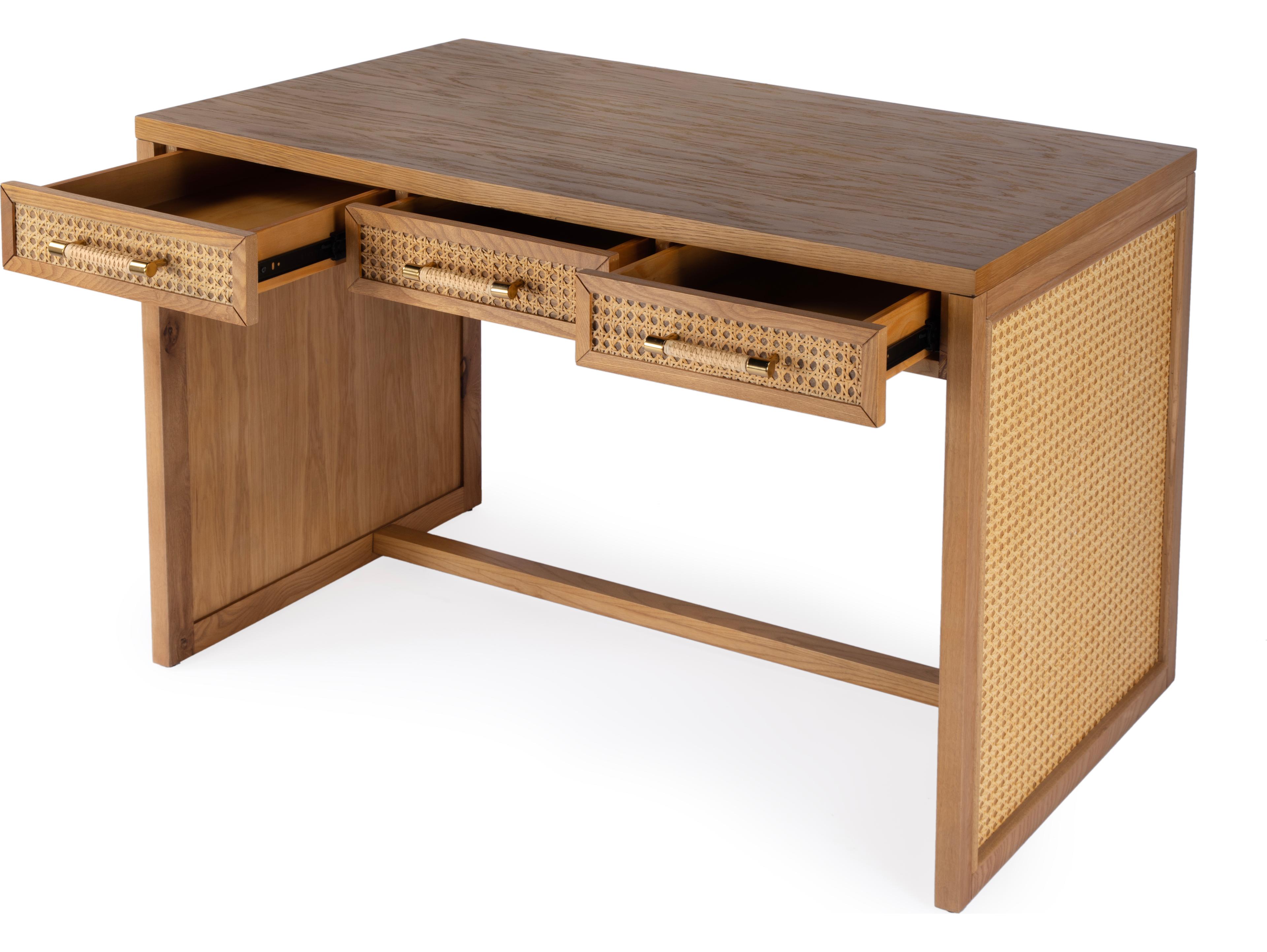 Butler Mesa Natural & Cane Oak Wood Writing Desk