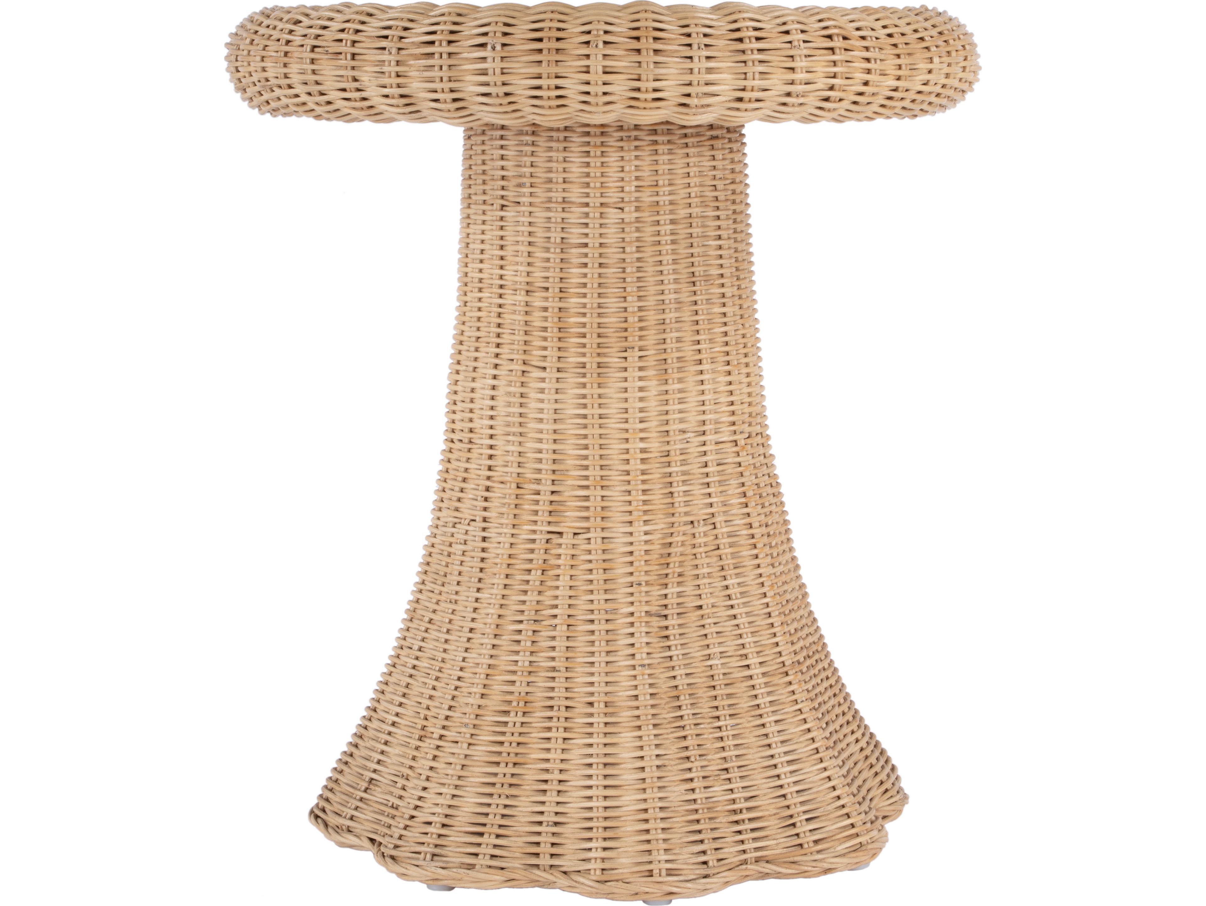 Butler Flora Round Glass Natural Rattan End Table