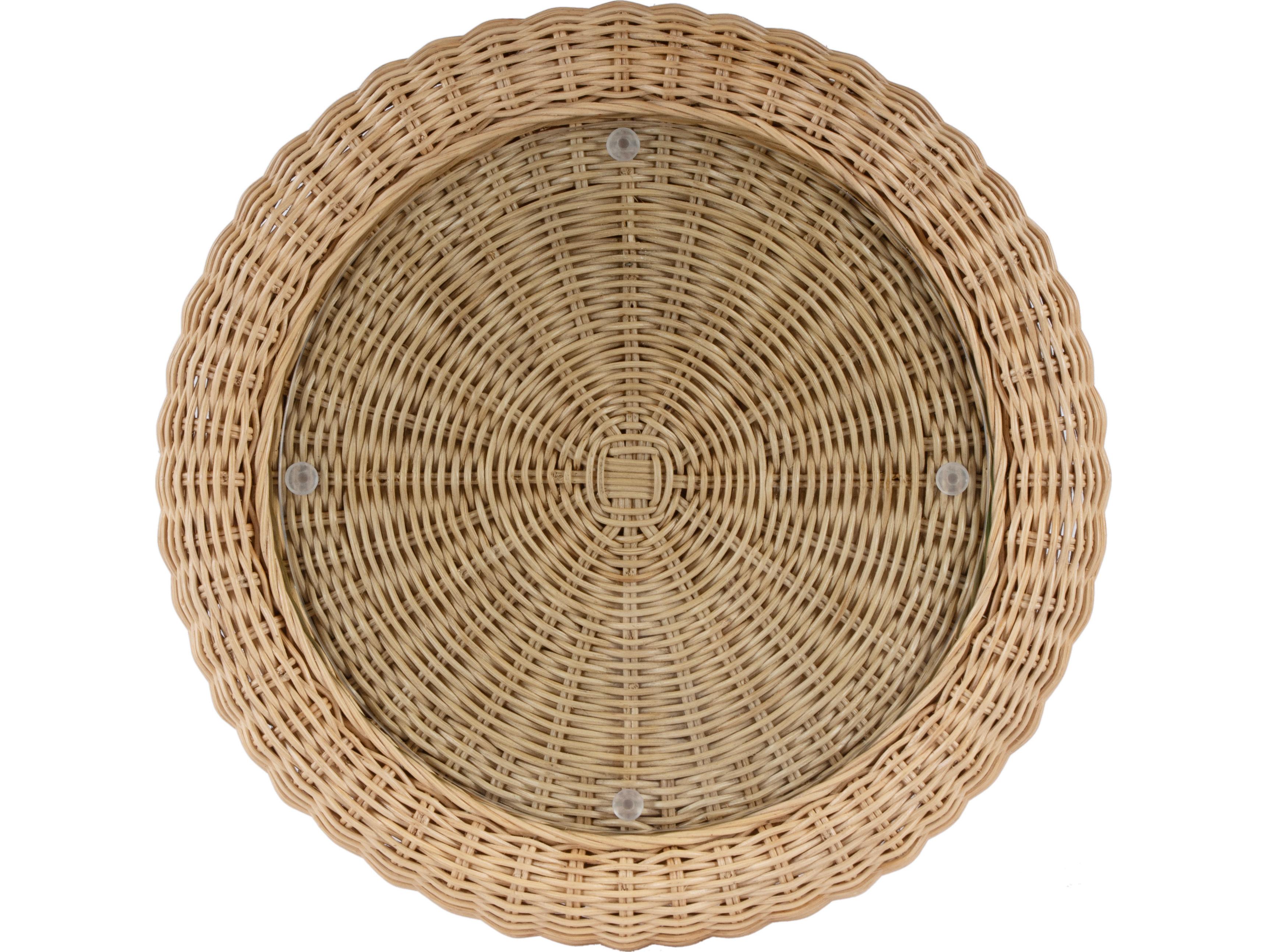 Butler Flora Round Glass Natural Rattan End Table