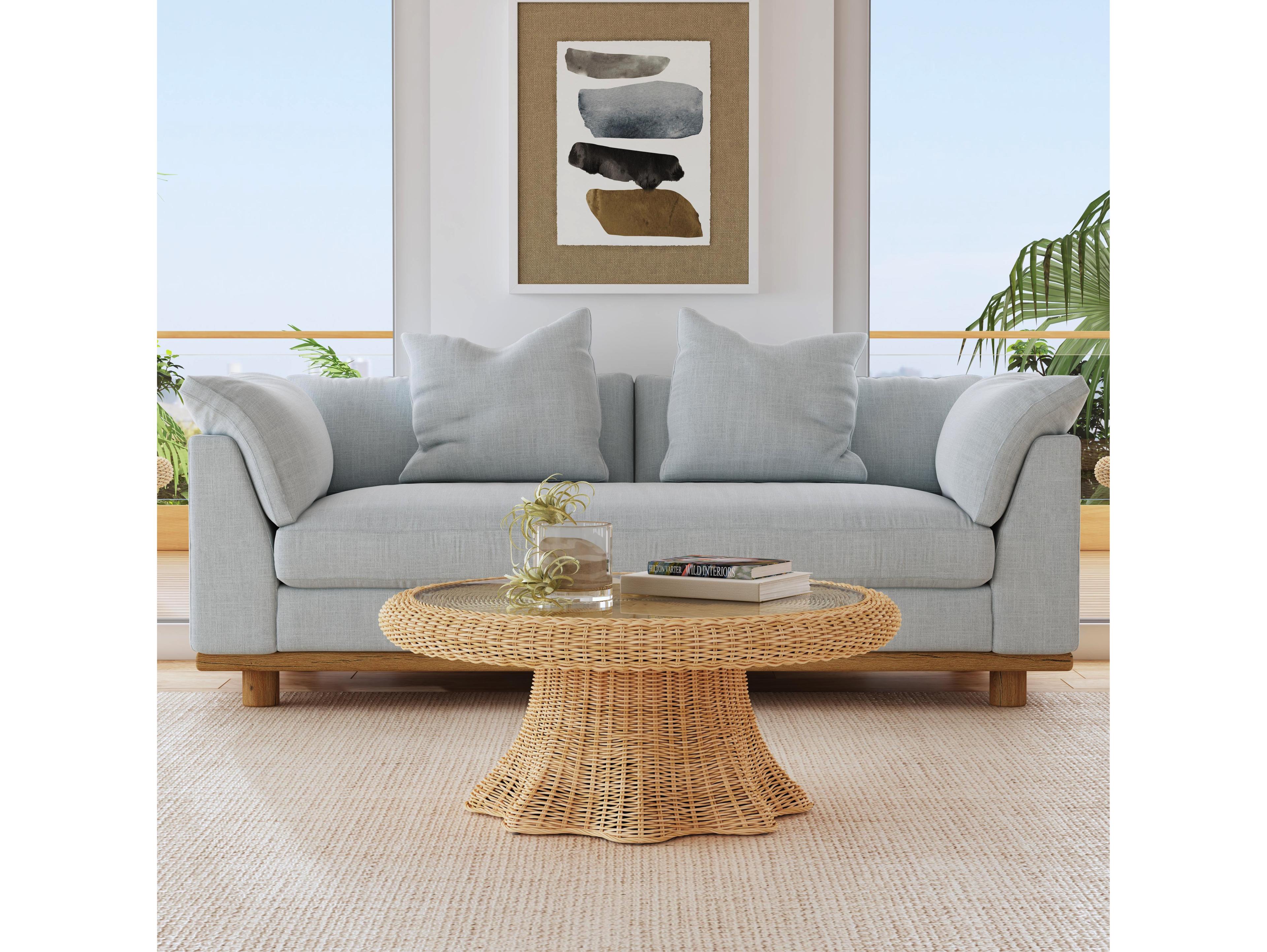 Butler Flora Round Glass Natural Rattan Coffee Table
