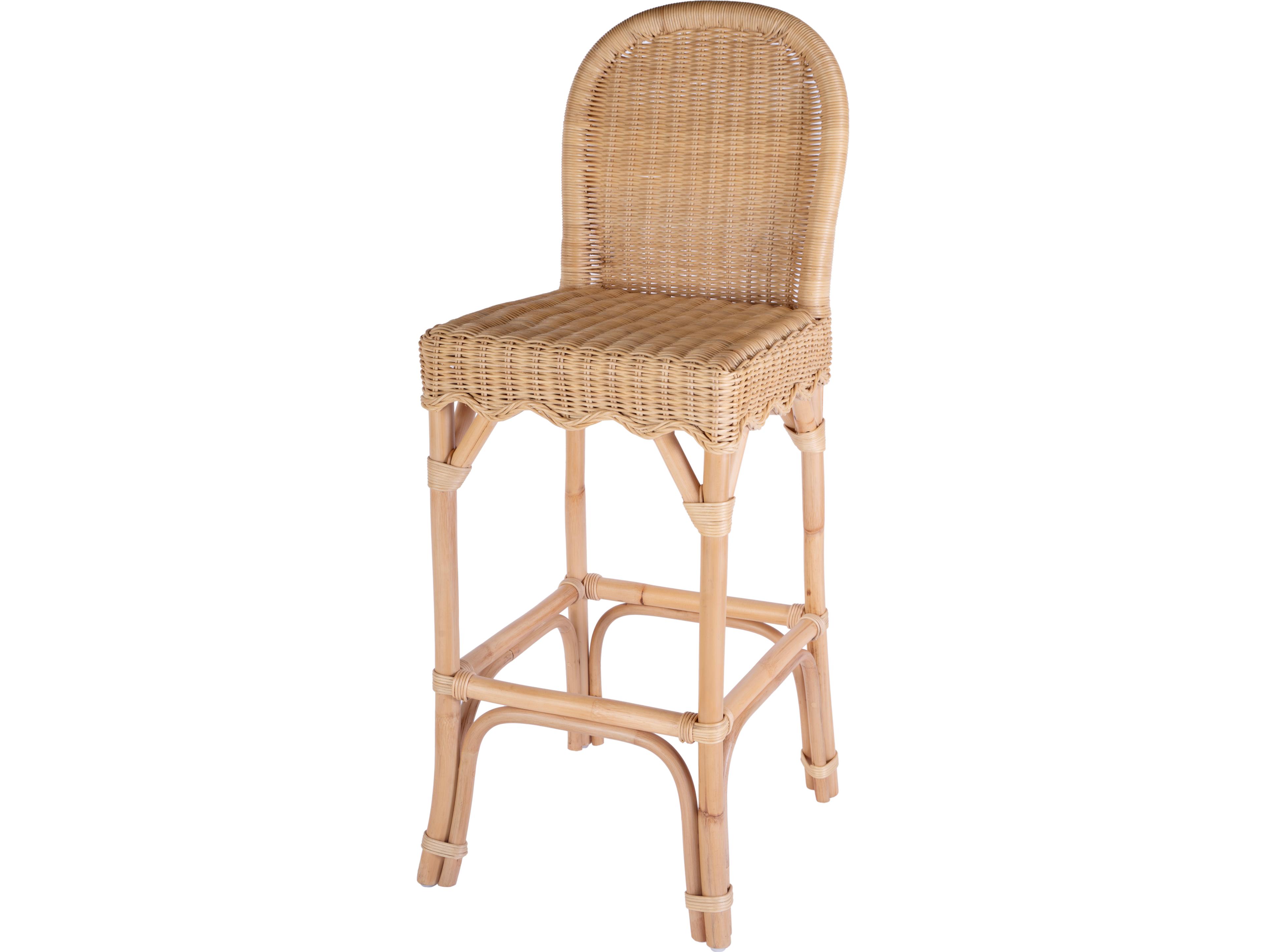 Butler Flora Natural Rattan Brown Mahogany Wood Bar Stool