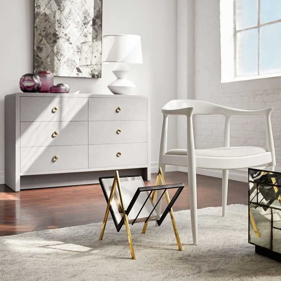 Villa & House Danish Mahogany Wood White Upholstered Arm Dining Chair