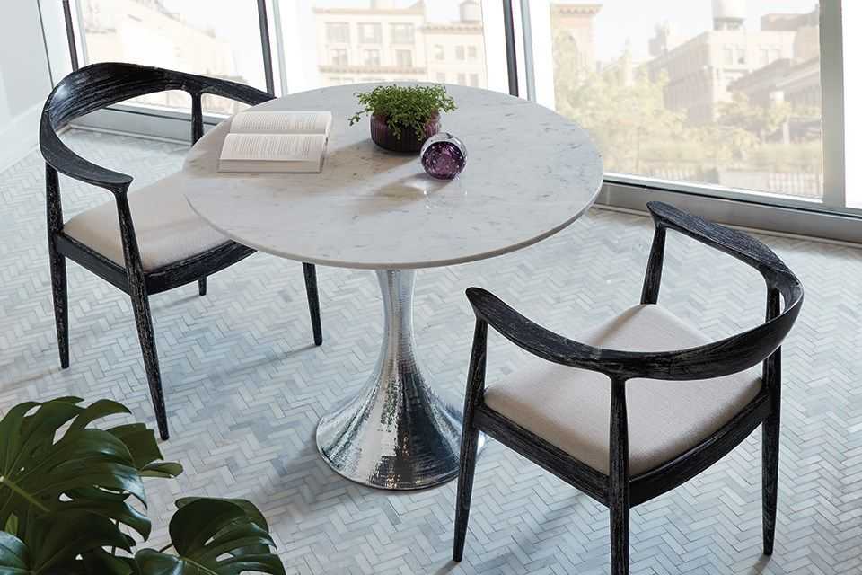 Villa & House Danish Mahogany Wood Black Upholstered Arm Dining Chair