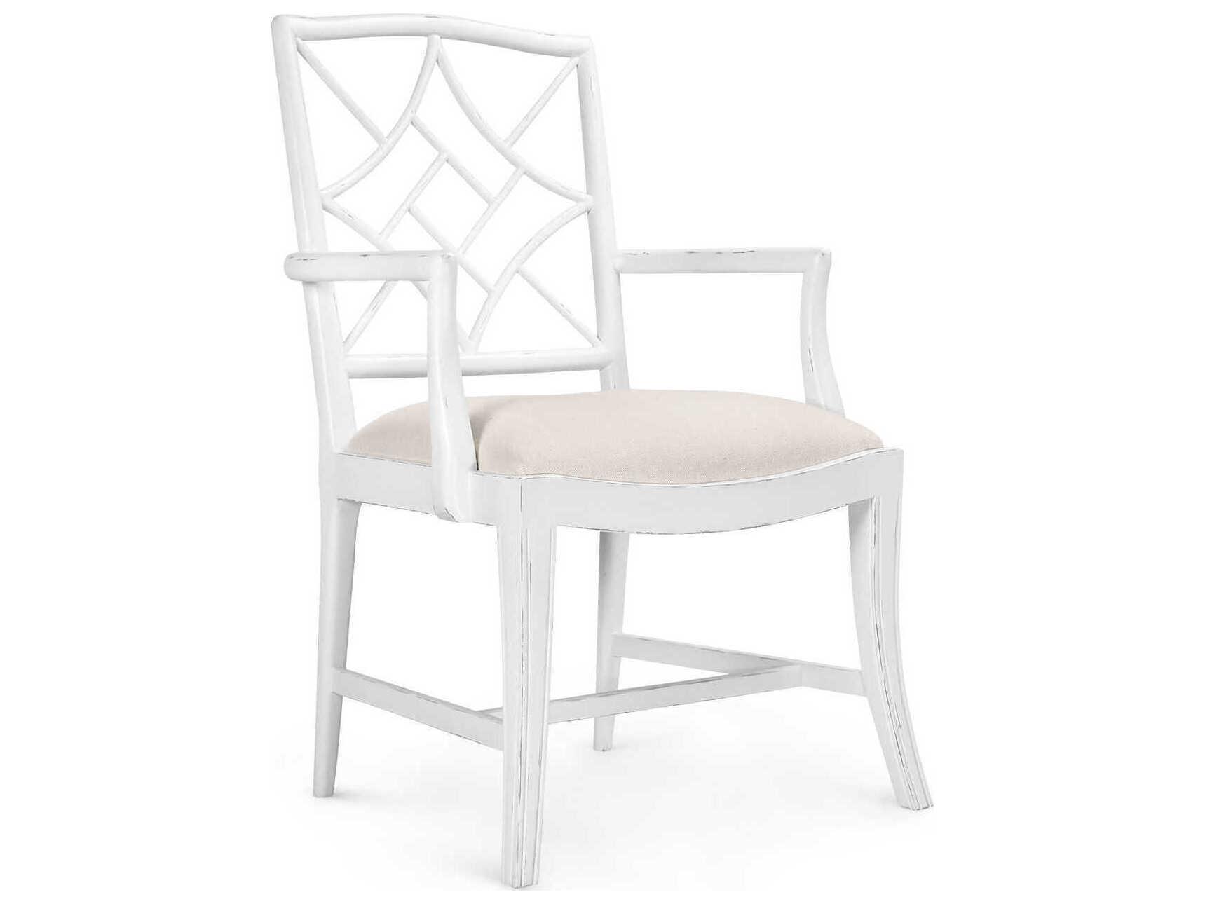 Villa & House Mahogany Wood White Upholstered Arm Dining Chair