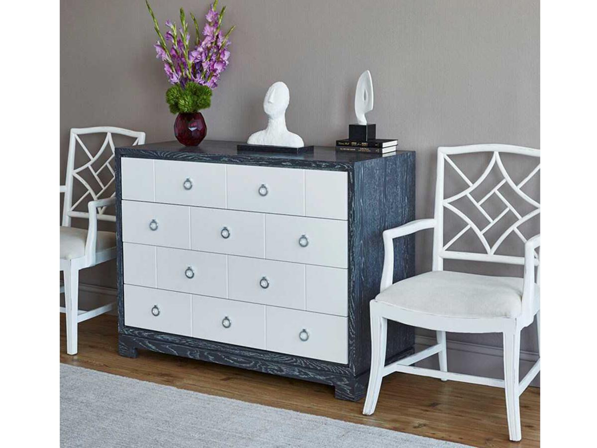 Villa & House Mahogany Wood White Upholstered Arm Dining Chair