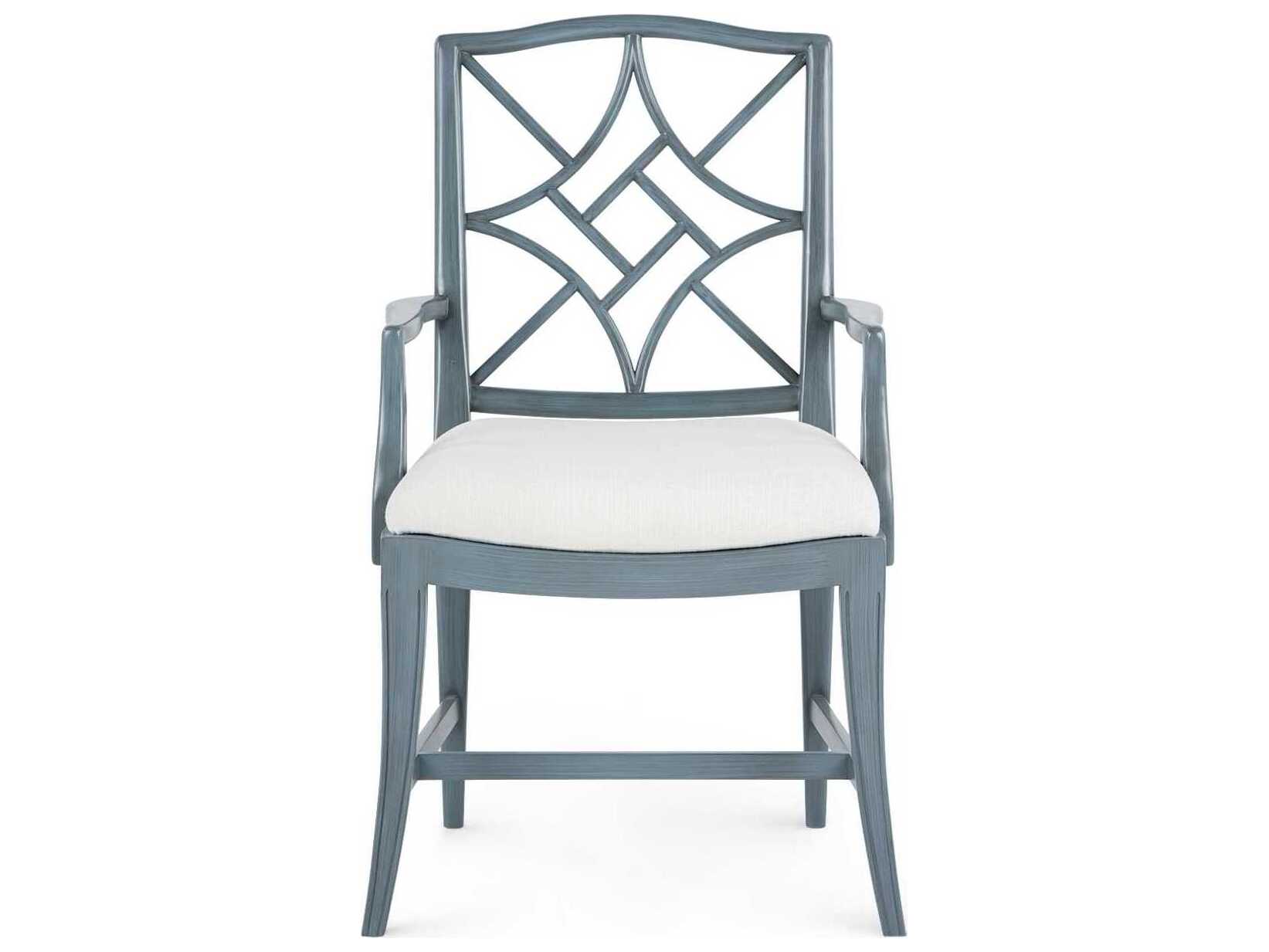 Villa & House Evelyn Rubberwood Blue Upholstered Arm Dining Chair