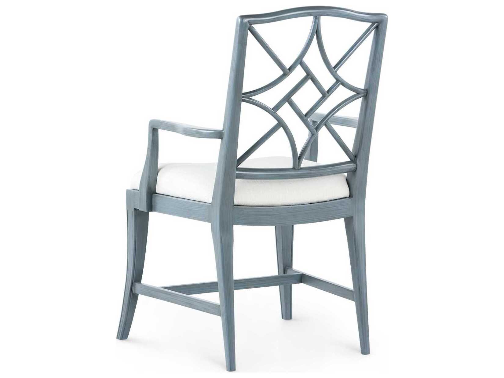 Villa & House Evelyn Rubberwood Blue Upholstered Arm Dining Chair