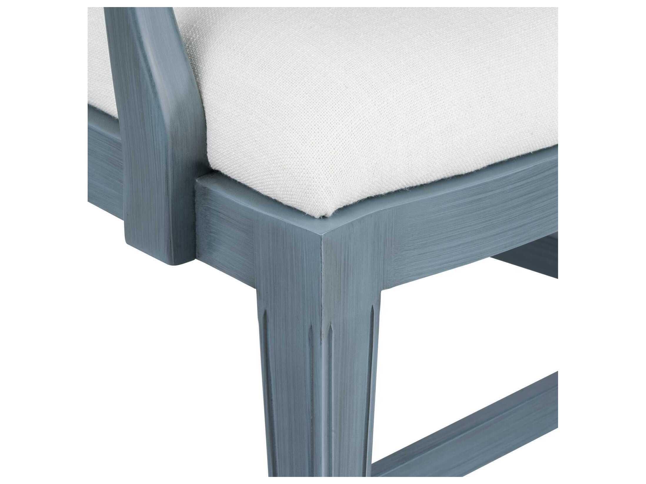 Villa & House Evelyn Rubberwood Blue Upholstered Arm Dining Chair