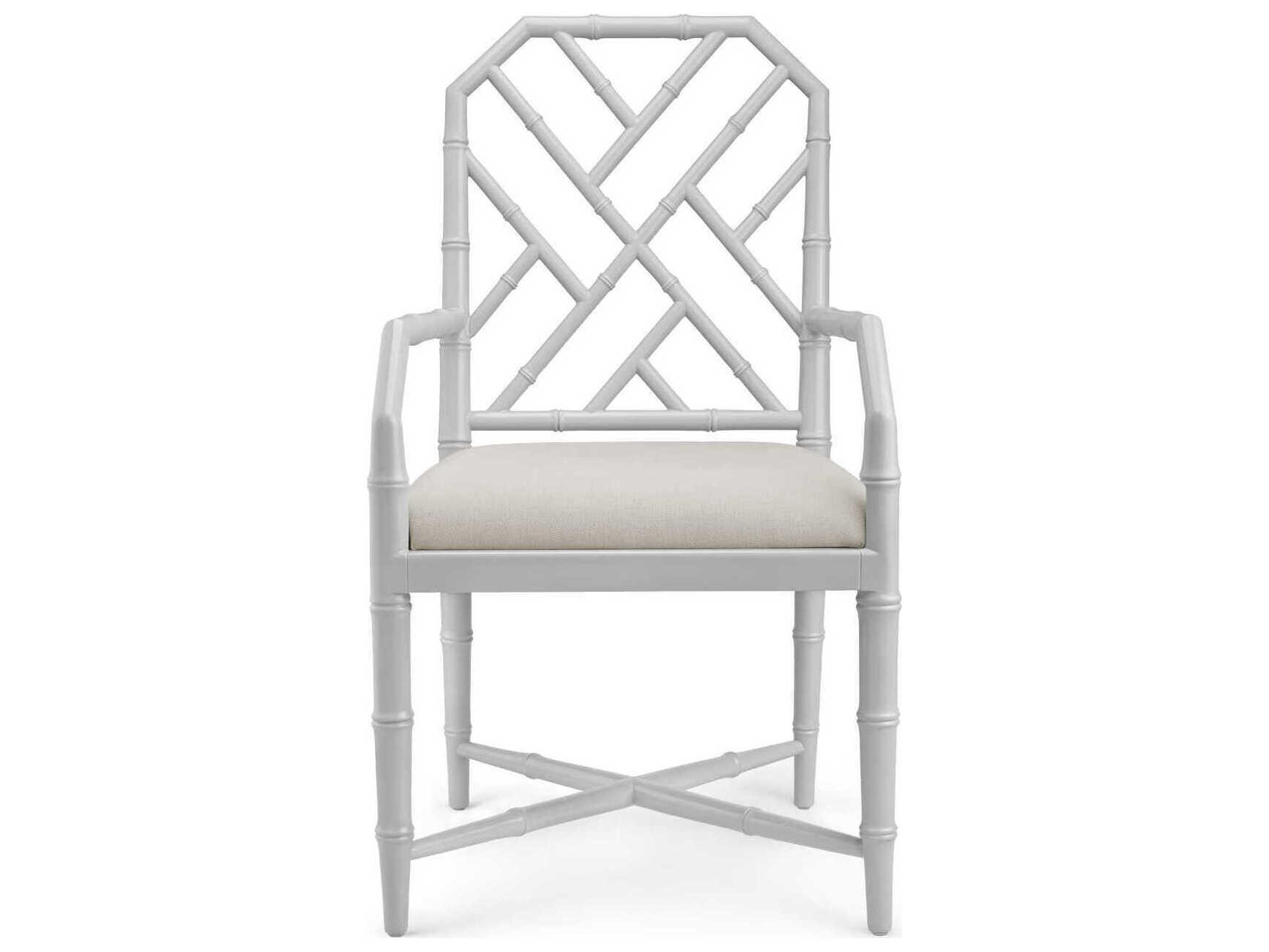 Villa & House Mahogany Wood Gray Upholstered Arm Dining Chair