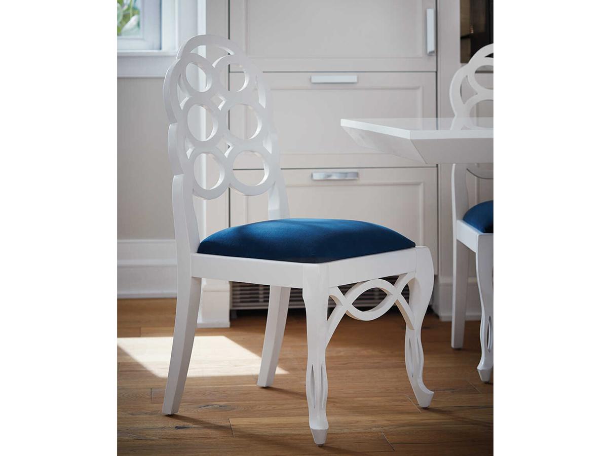 Villa & House Mahogany Wood White Upholstered Side Dining Chair