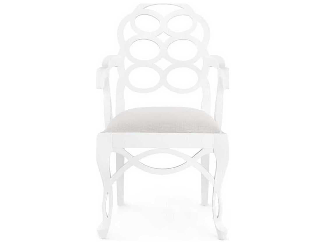 Villa & House Mahogany Wood White Upholstered Arm Dining Chair