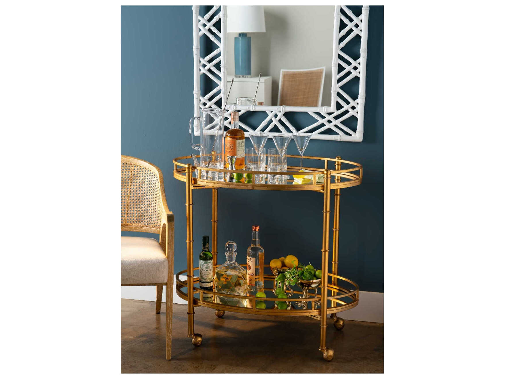 Villa & House Normandy Glass Gold Leaf Bar Cart