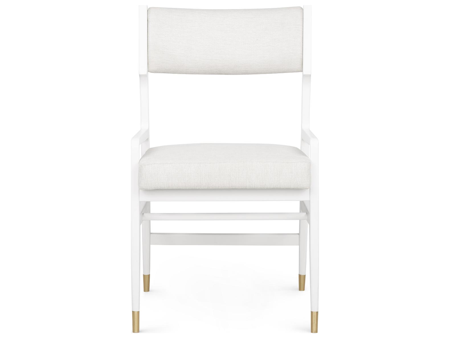 Villa & House Renata Mahogany Wood White Upholstered Arm Dining Chair