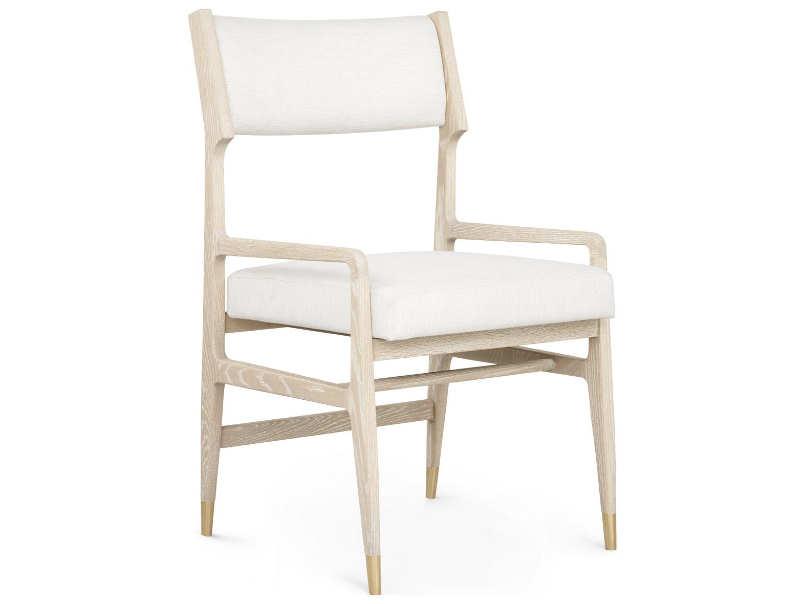 Villa & House Renata Oak Wood Beige Upholstered Arm Dining Chair