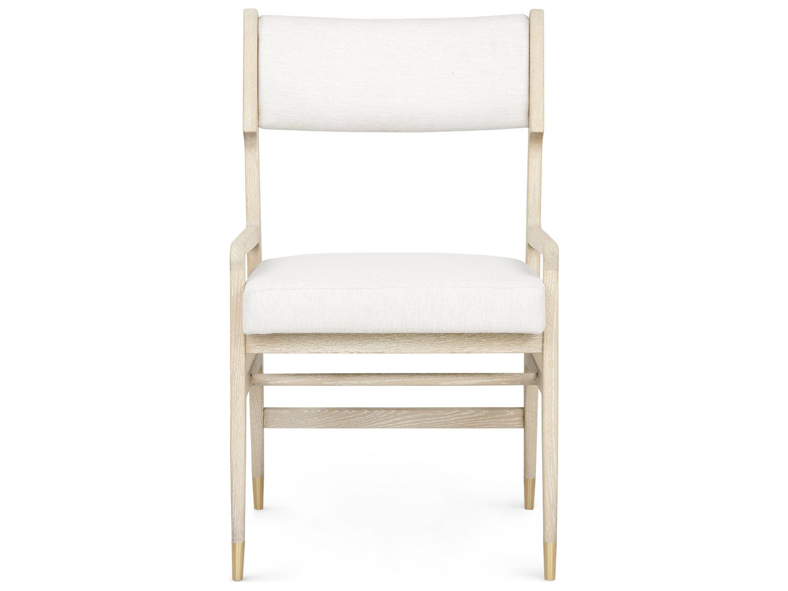 Villa & House Renata Oak Wood Beige Upholstered Arm Dining Chair