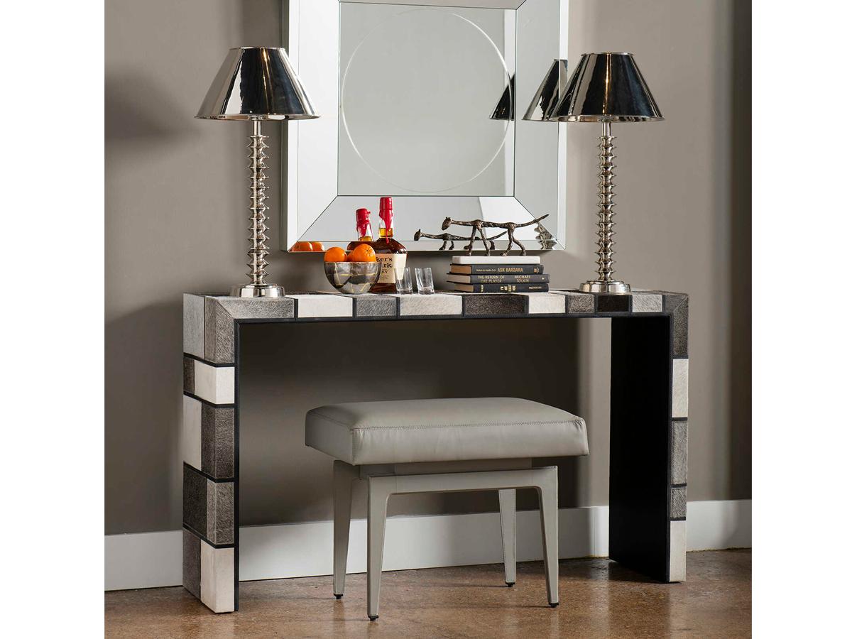 Villa & House Gray Leather Accent Stool