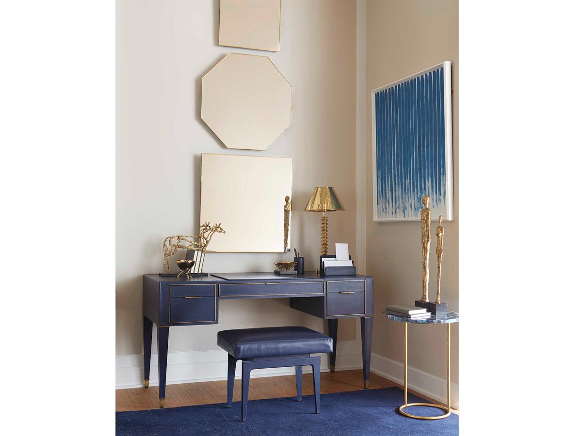 Villa & House Navy Blue Leather Accent Stool