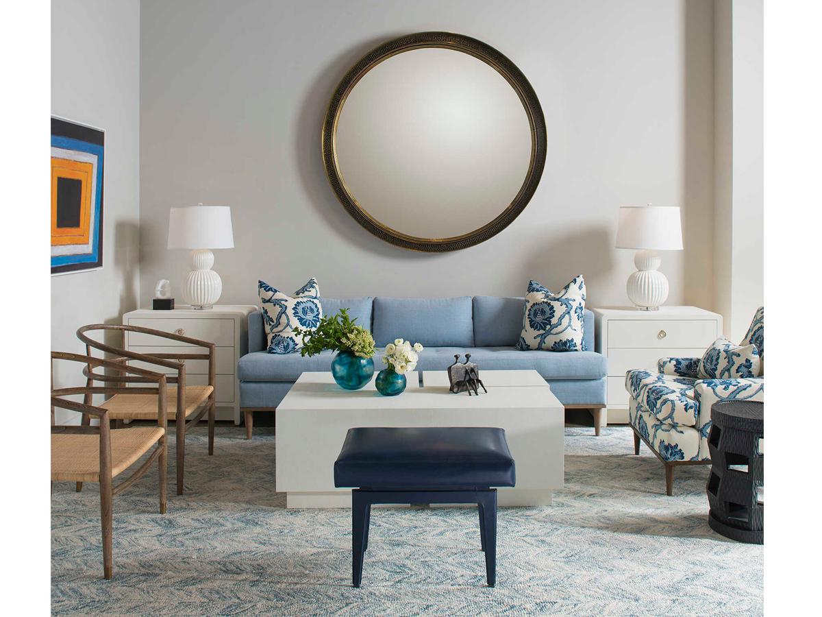 Villa & House Navy Blue Leather Accent Stool