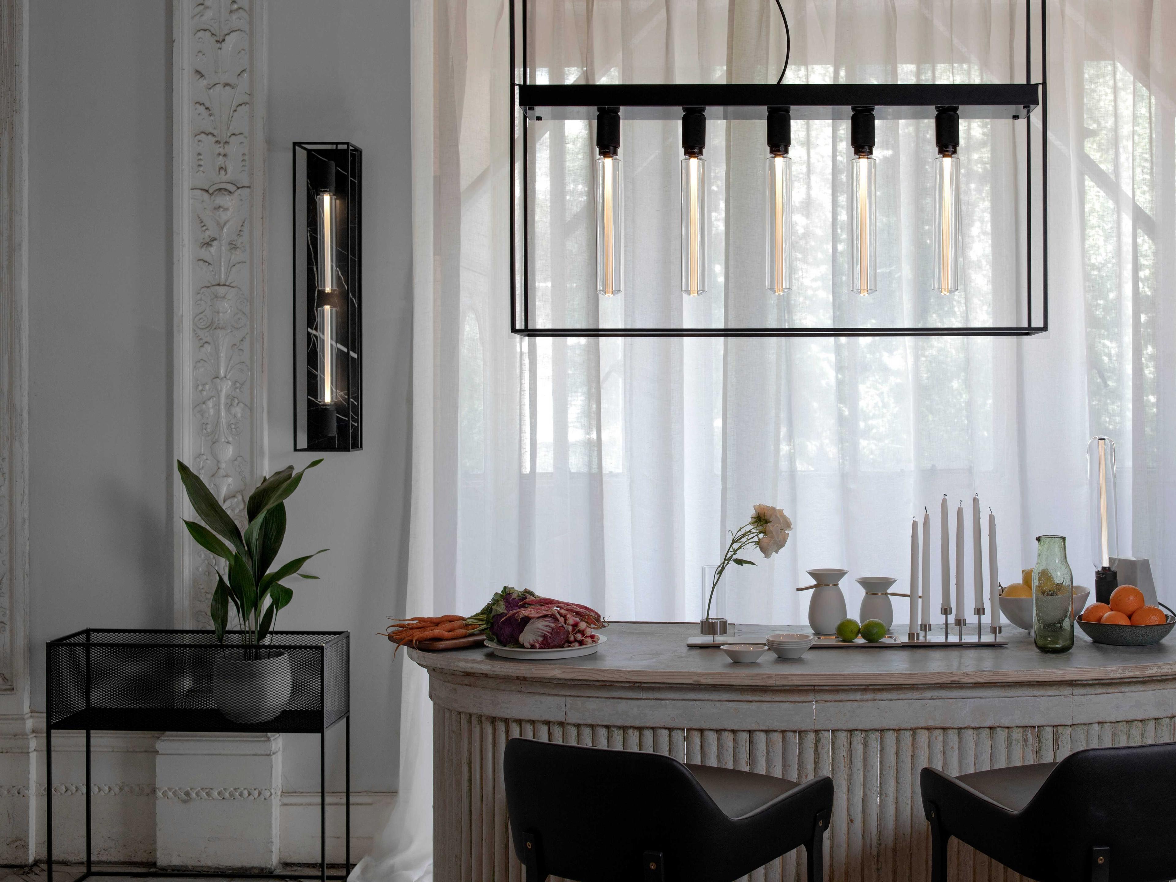 Buster + Punch Caged 2-Light Black Marble Wall Sconce