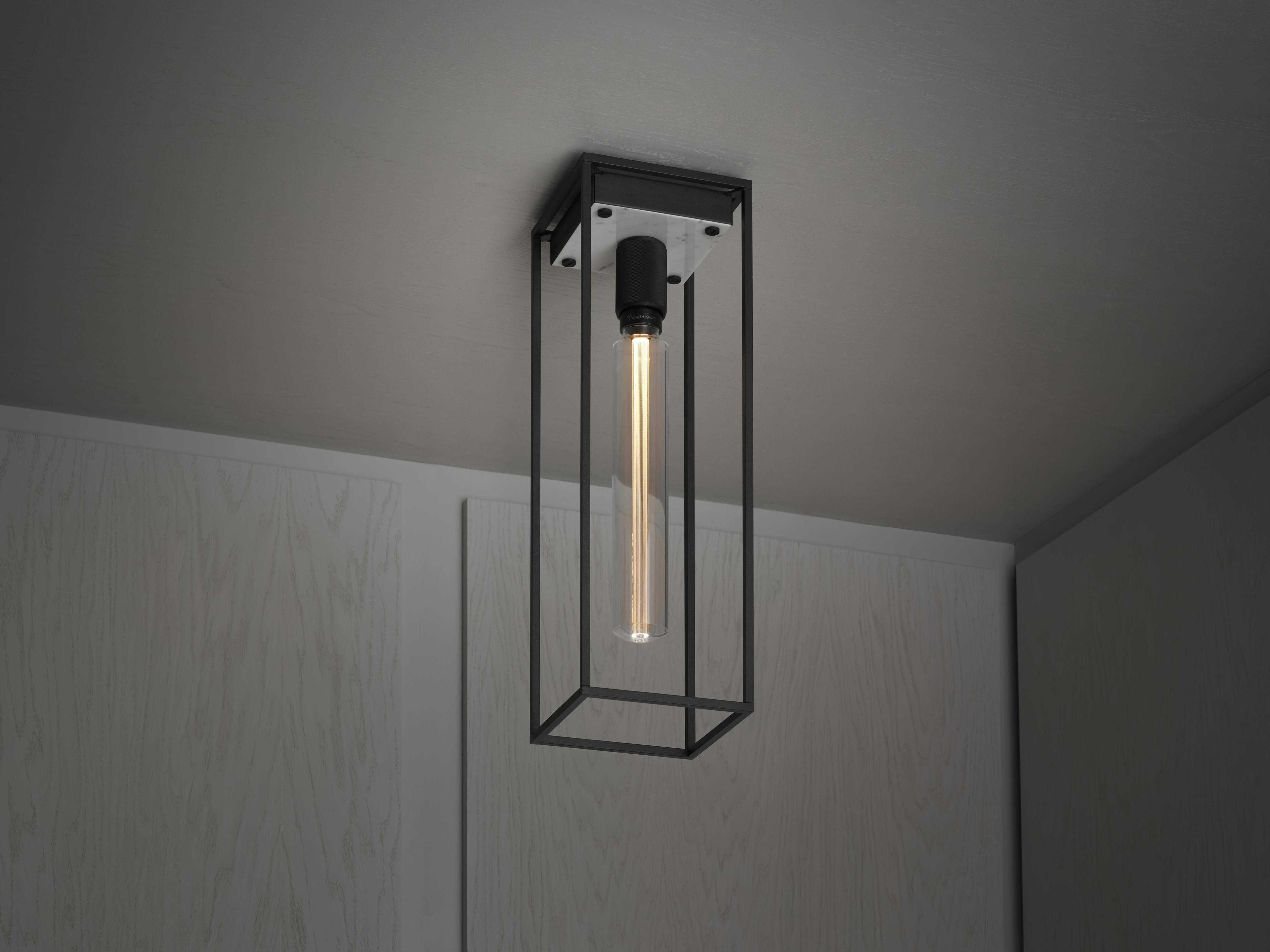 Buster + Punch Caged 1-Light White Marble Black Flush Mount