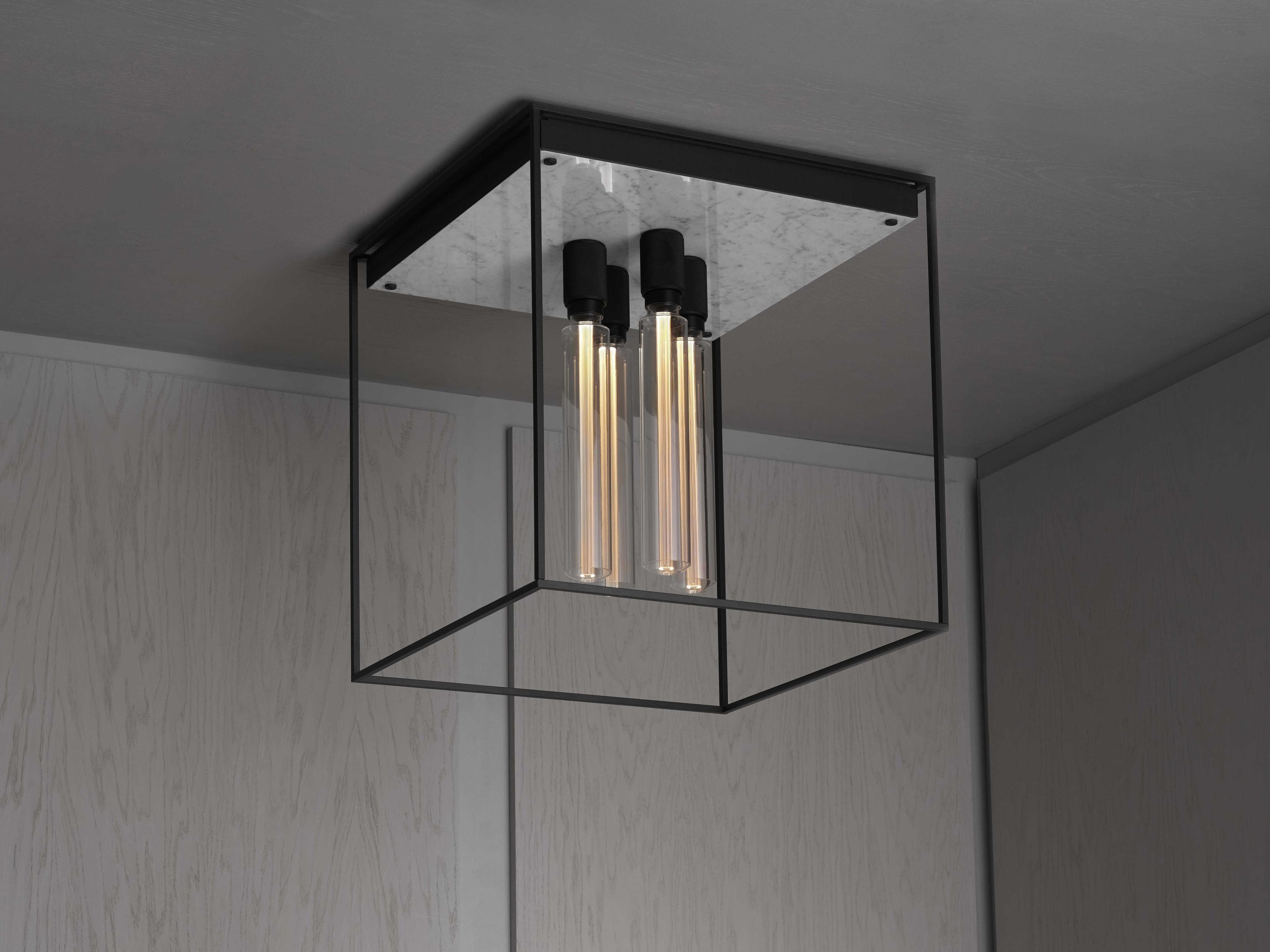 Buster + Punch Caged 4-Light White Marble Black Flush Mount
