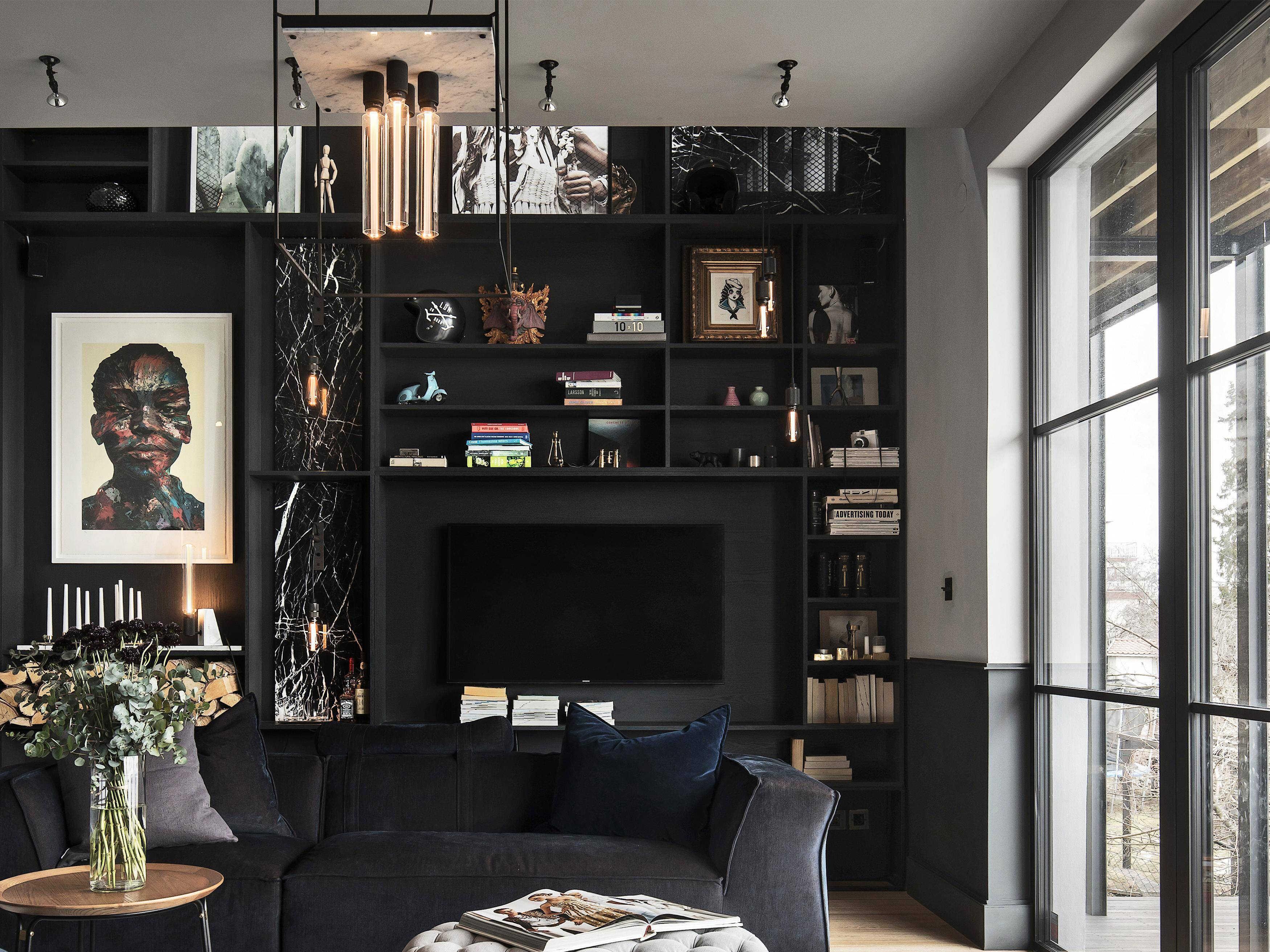 Buster + Punch Caged 4-Light White Marble Black Flush Mount