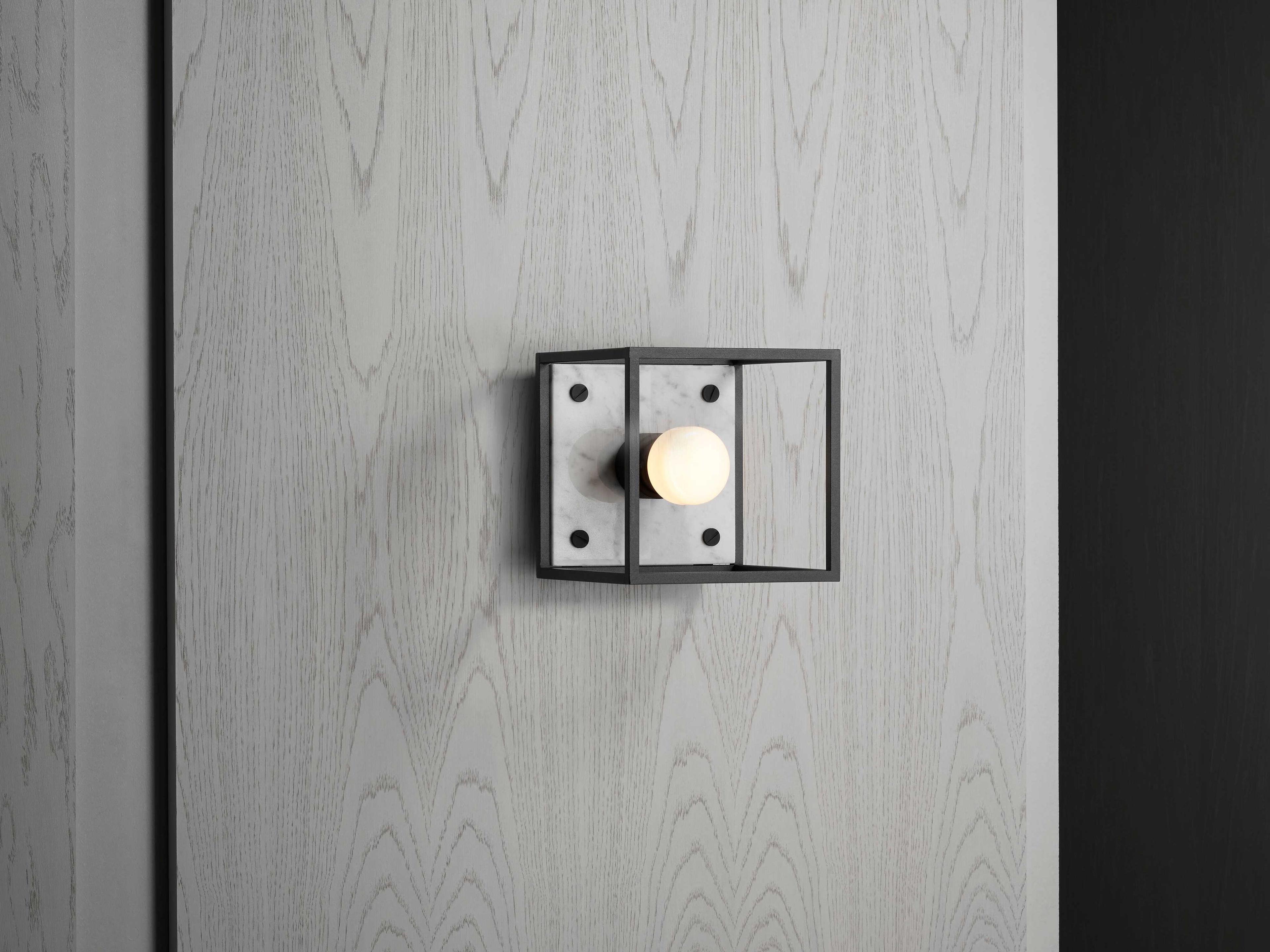 Buster + Punch Caged 1-Light White Marble Black Flush Mount