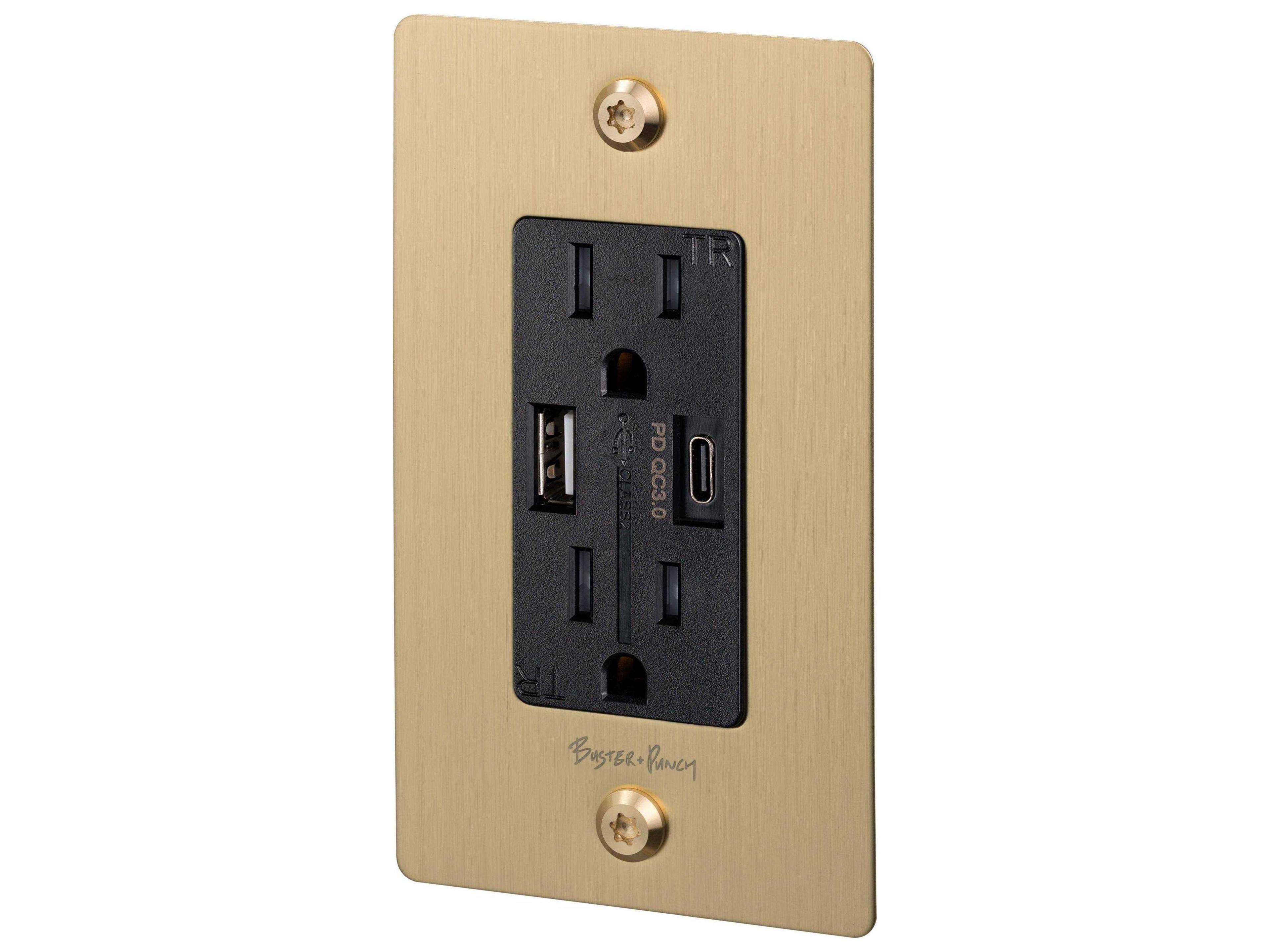 Buster + Punch 1G Brass Linear Duplex Outlet