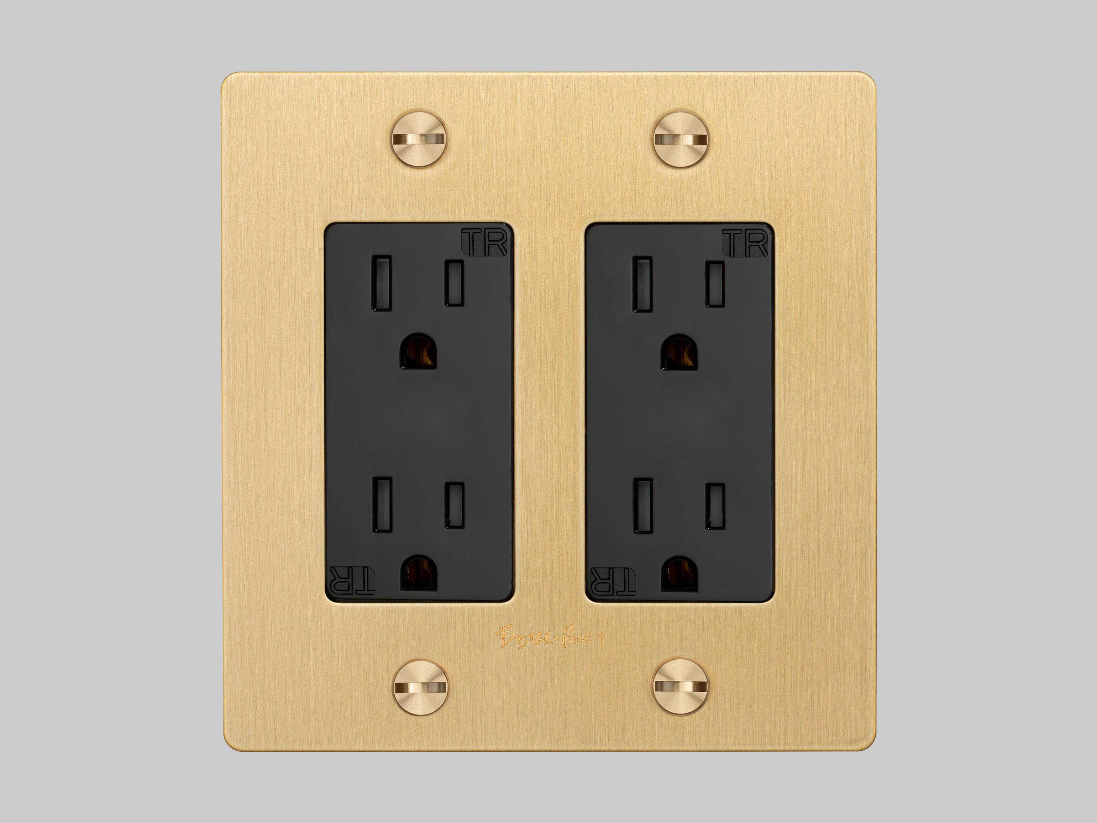 Buster + Punch 2G Brass Cross Duplex Outlet