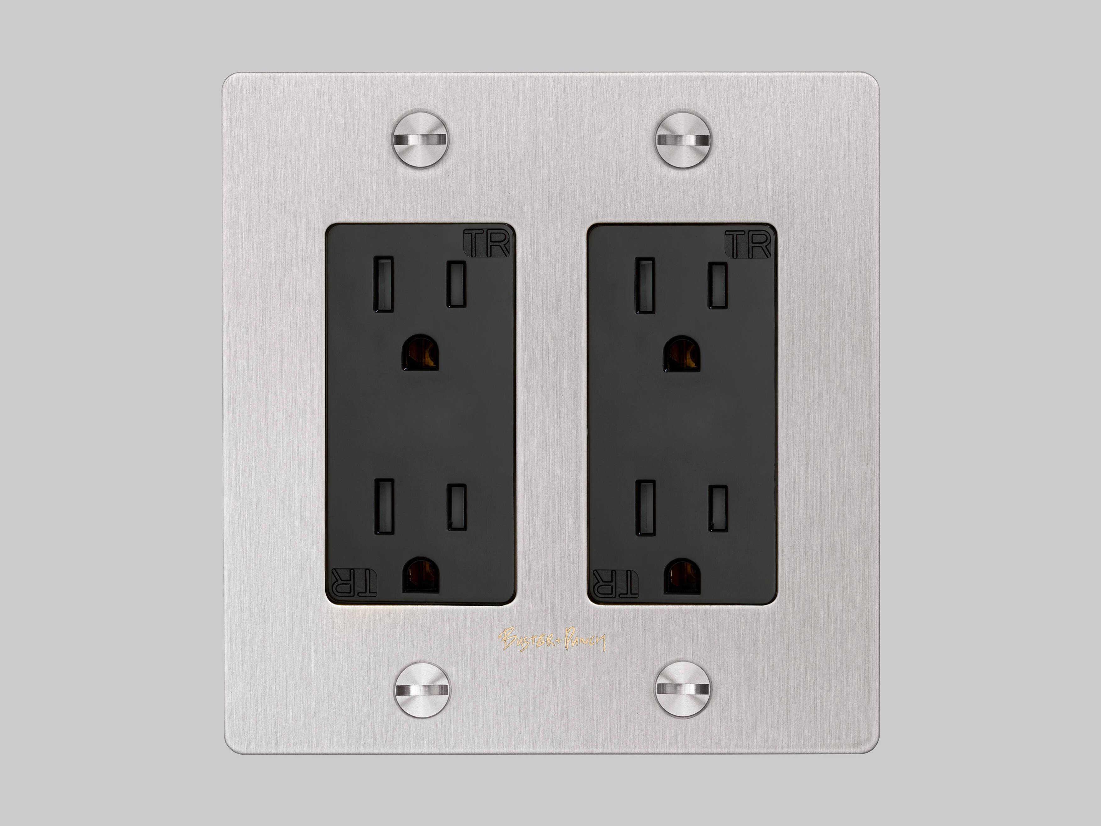 Buster + Punch 2G Steel Cross Duplex Outlet