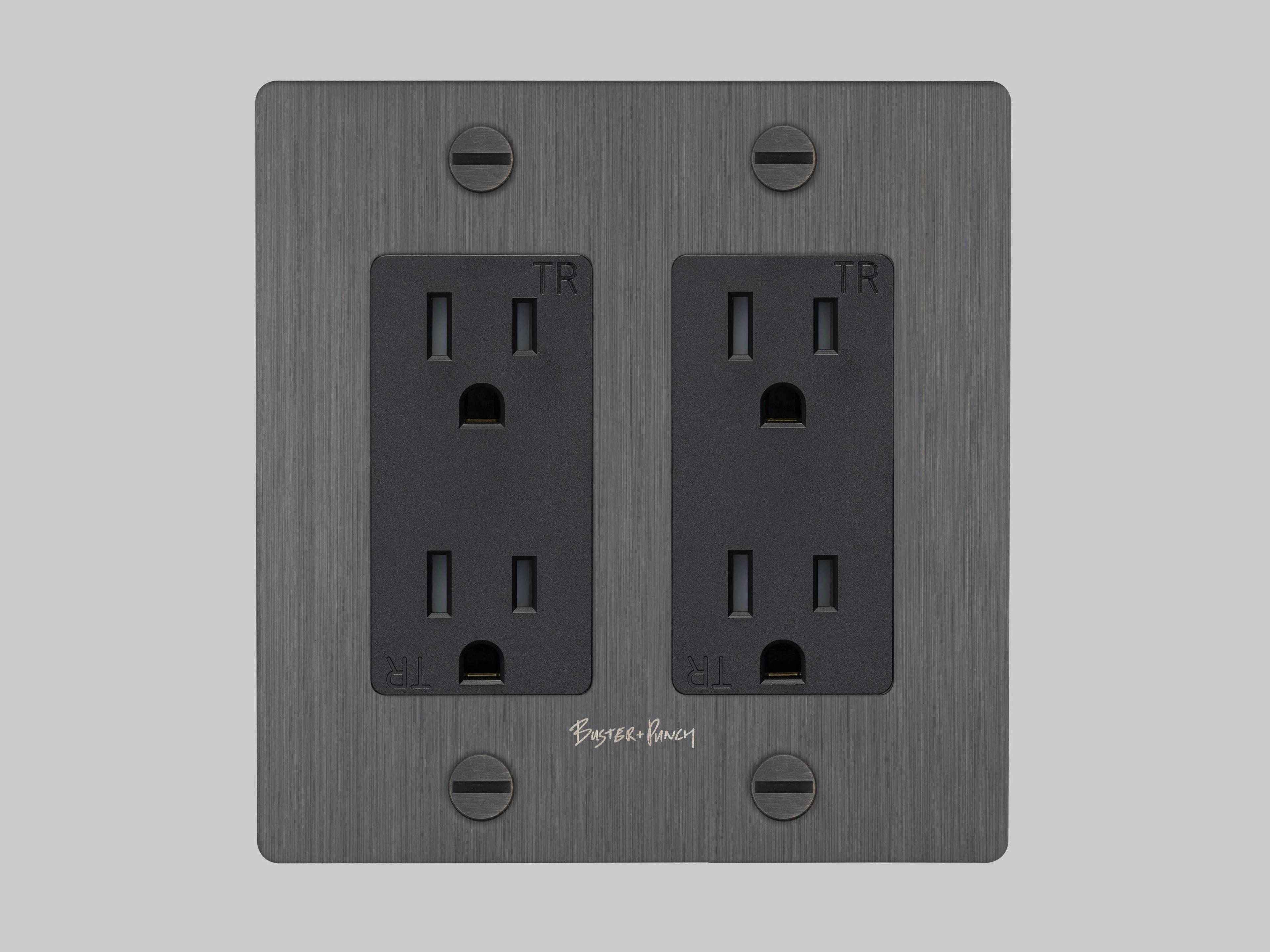 Buster + Punch 2G Smoked Bronze Cross Duplex Outlet