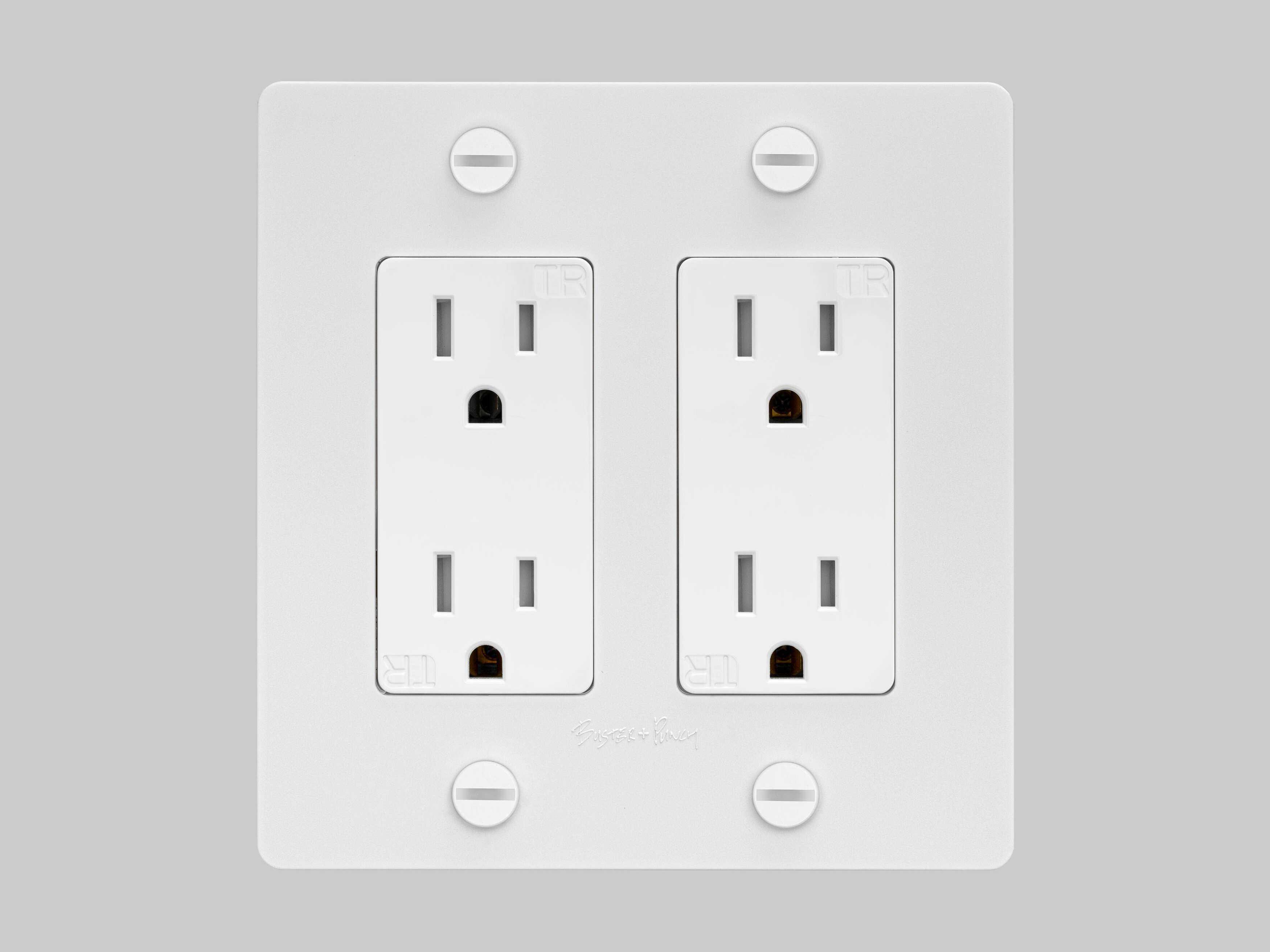 Buster + Punch 2G White Cross Duplex Outlet