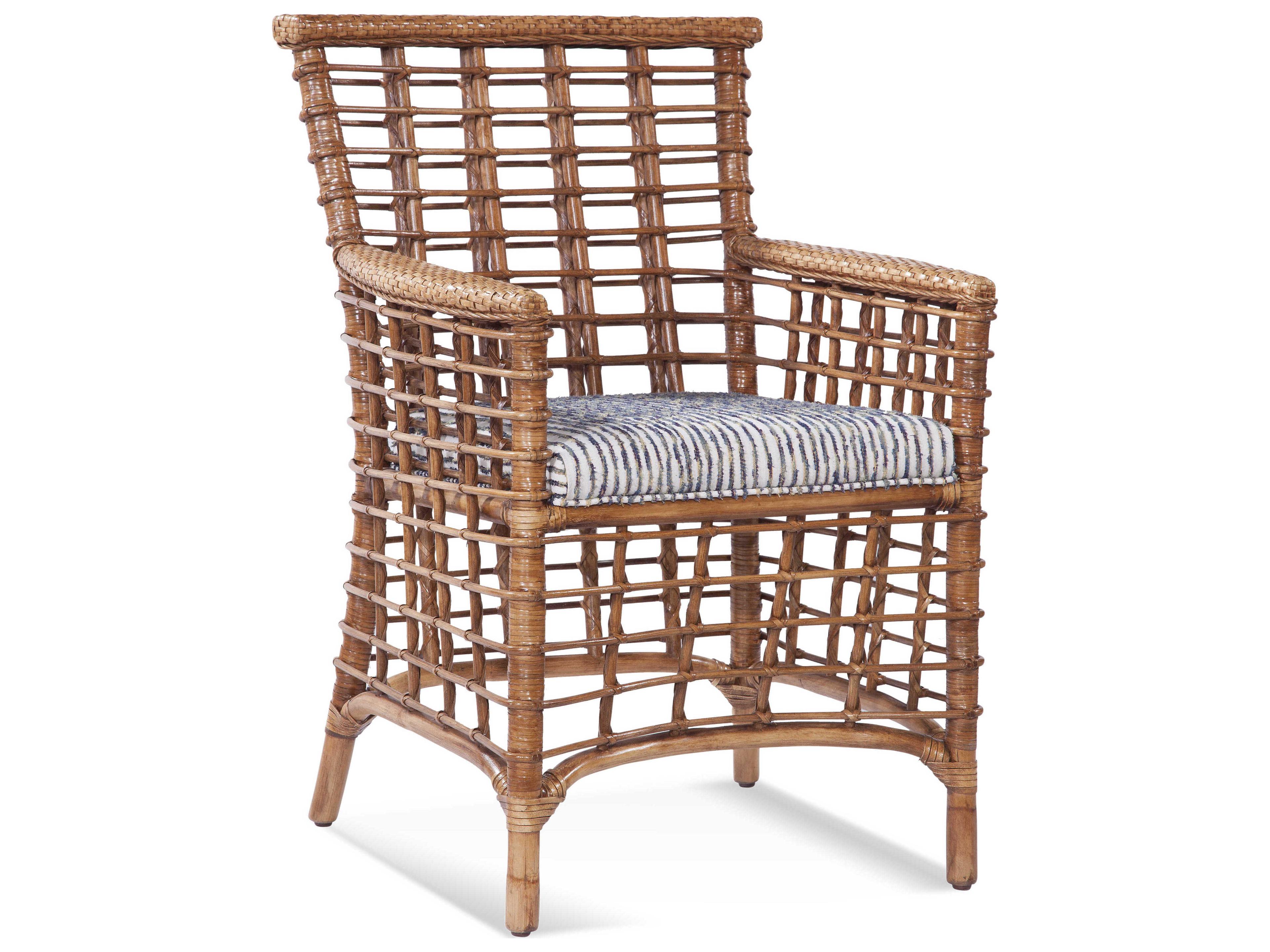 Braxton Culler Bridgehampton Rattan Brown Upholstered Arm Dining Chair