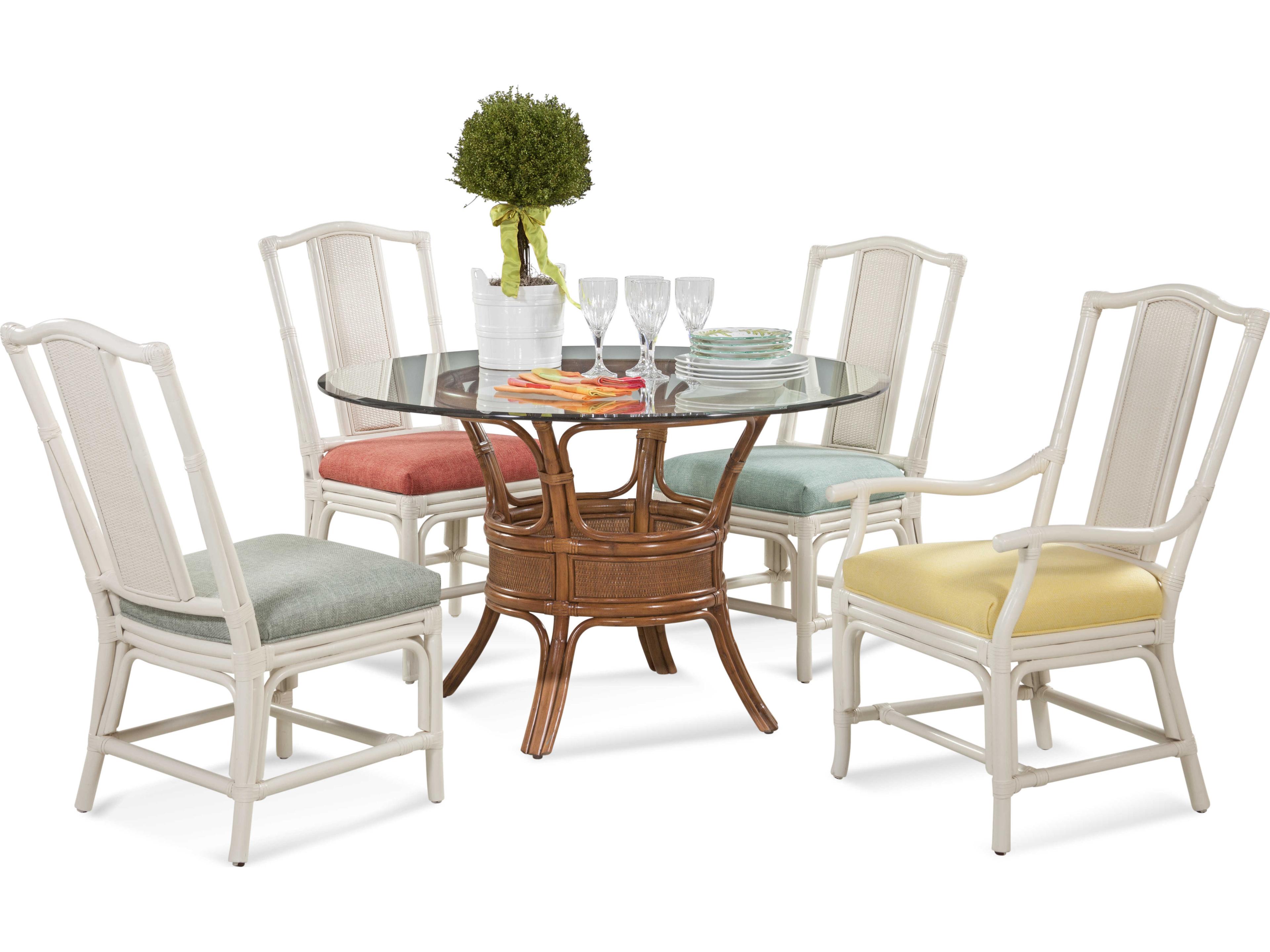 Braxton Culler Drury Lane Rattan White Upholstered Arm Dining Chair