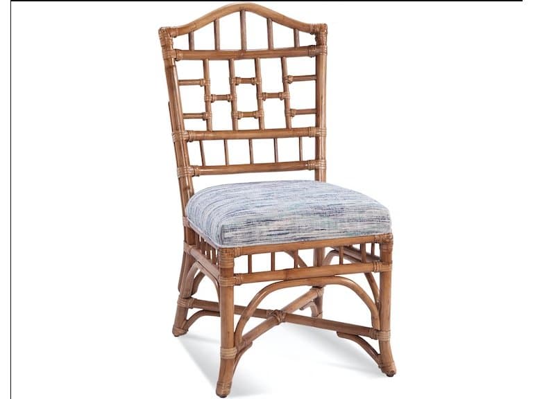 Braxton Culler Chippendale Rattan Brown Upholstered Side Dining Chair