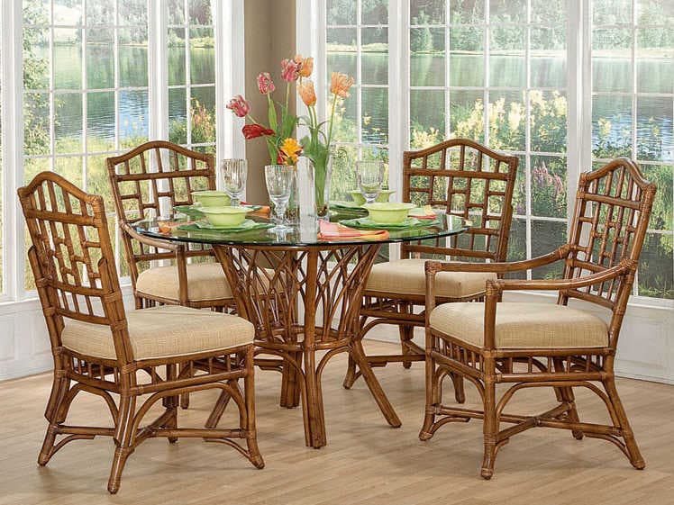 Braxton Culler Chippendale Rattan Brown Upholstered Arm Dining Chair