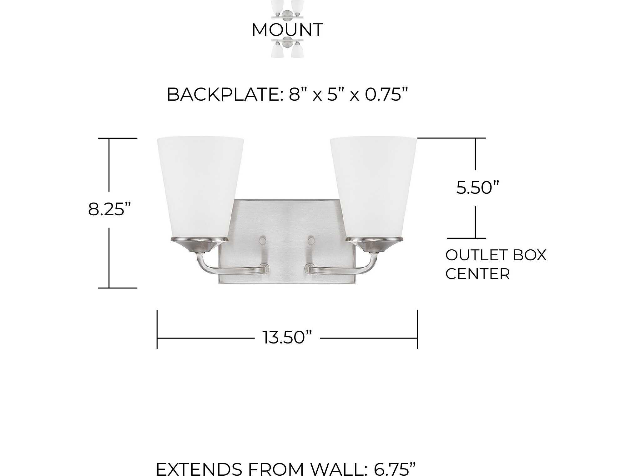 Capital Lighting Braylon 2-Light Brushed Nickel Glass Vanity Light
