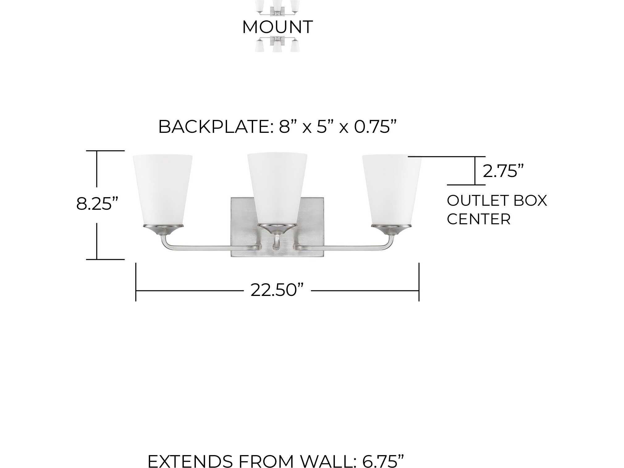 Capital Lighting Braylon 3-Light Brushed Nickel Glass Vanity Light