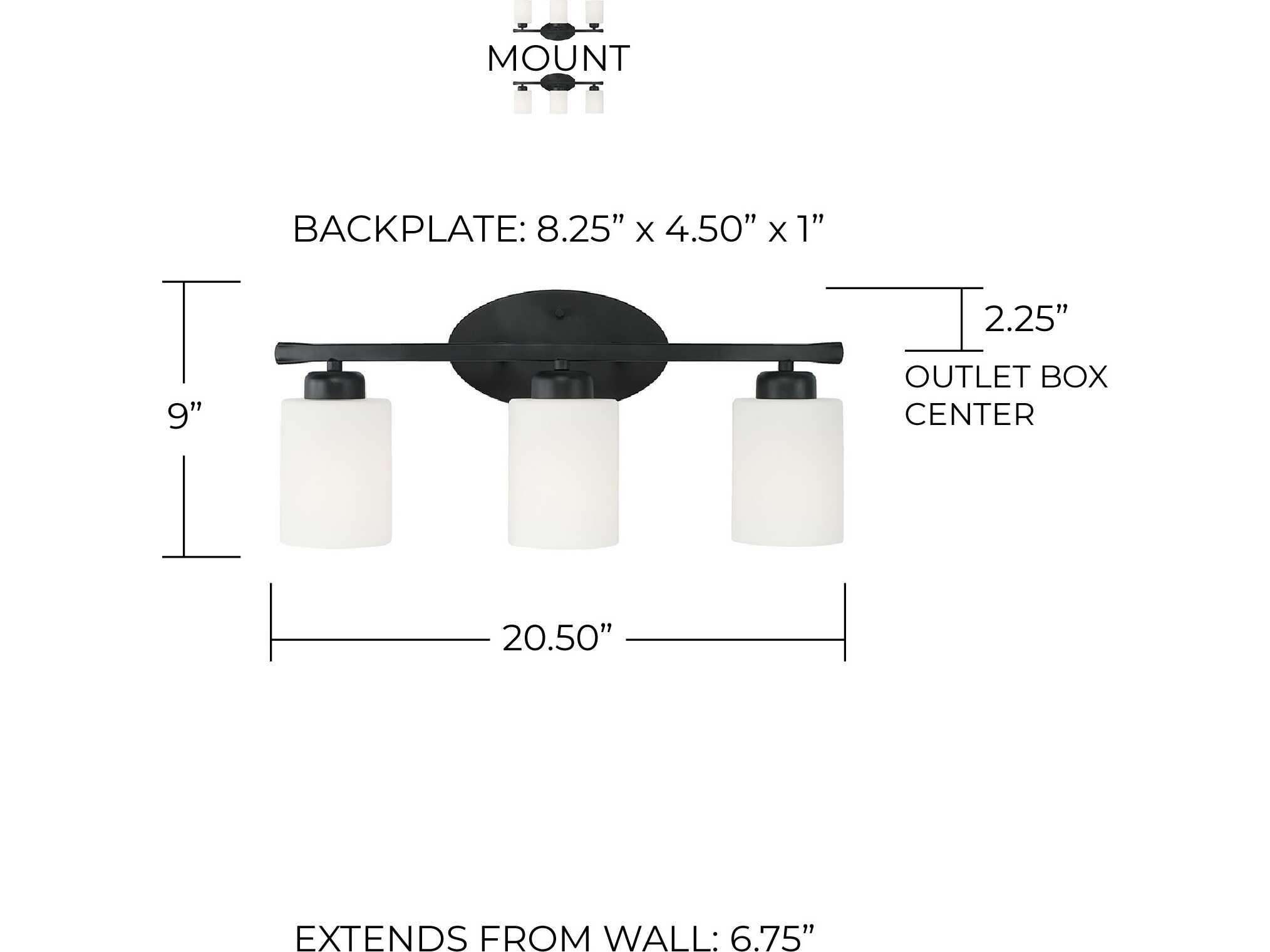 Capital Lighting Dixon 3-Light Matte Black Glass Vanity Light