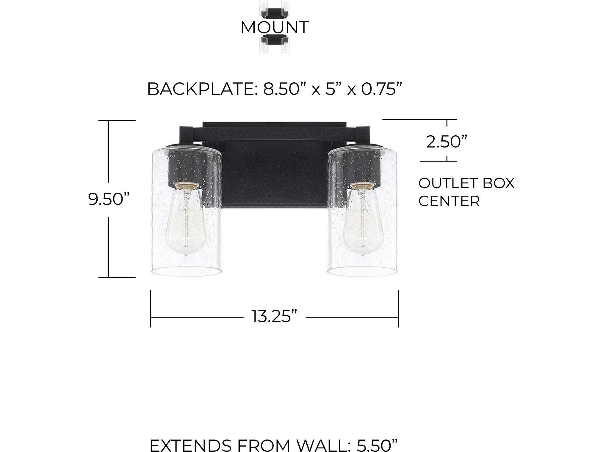 Capital Lighting Ravenwood 2-Light Black Iron Glass Vanity Light