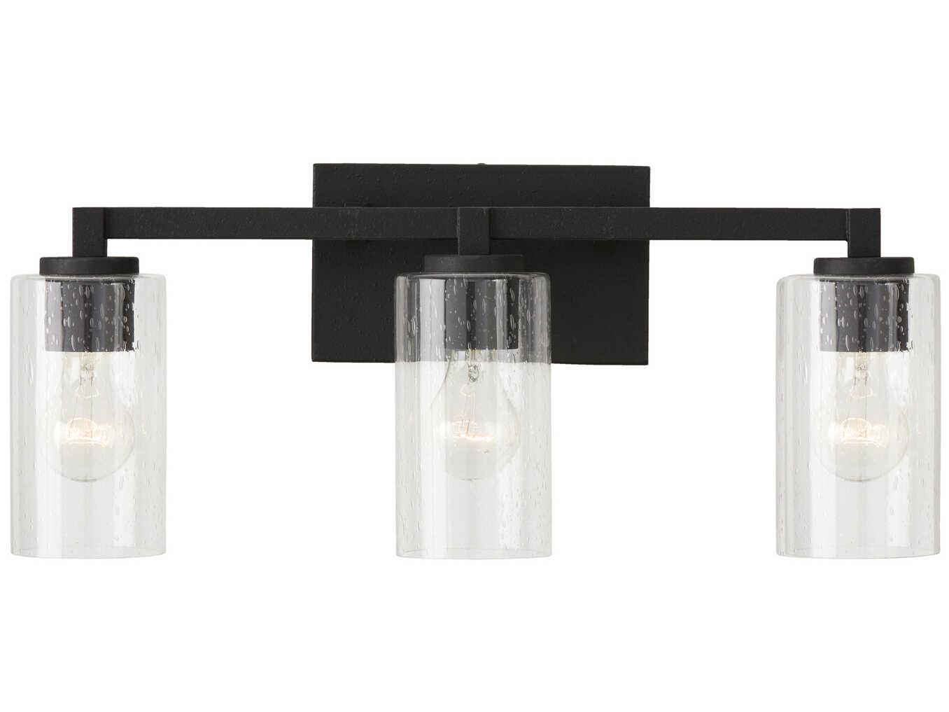 Capital Lighting Ravenwood 3-Light Black Iron Glass Vanity Light